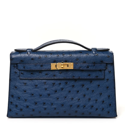 Hermes Ostrich Kelly Pochette Clutch Bleu Roi 1 of 10