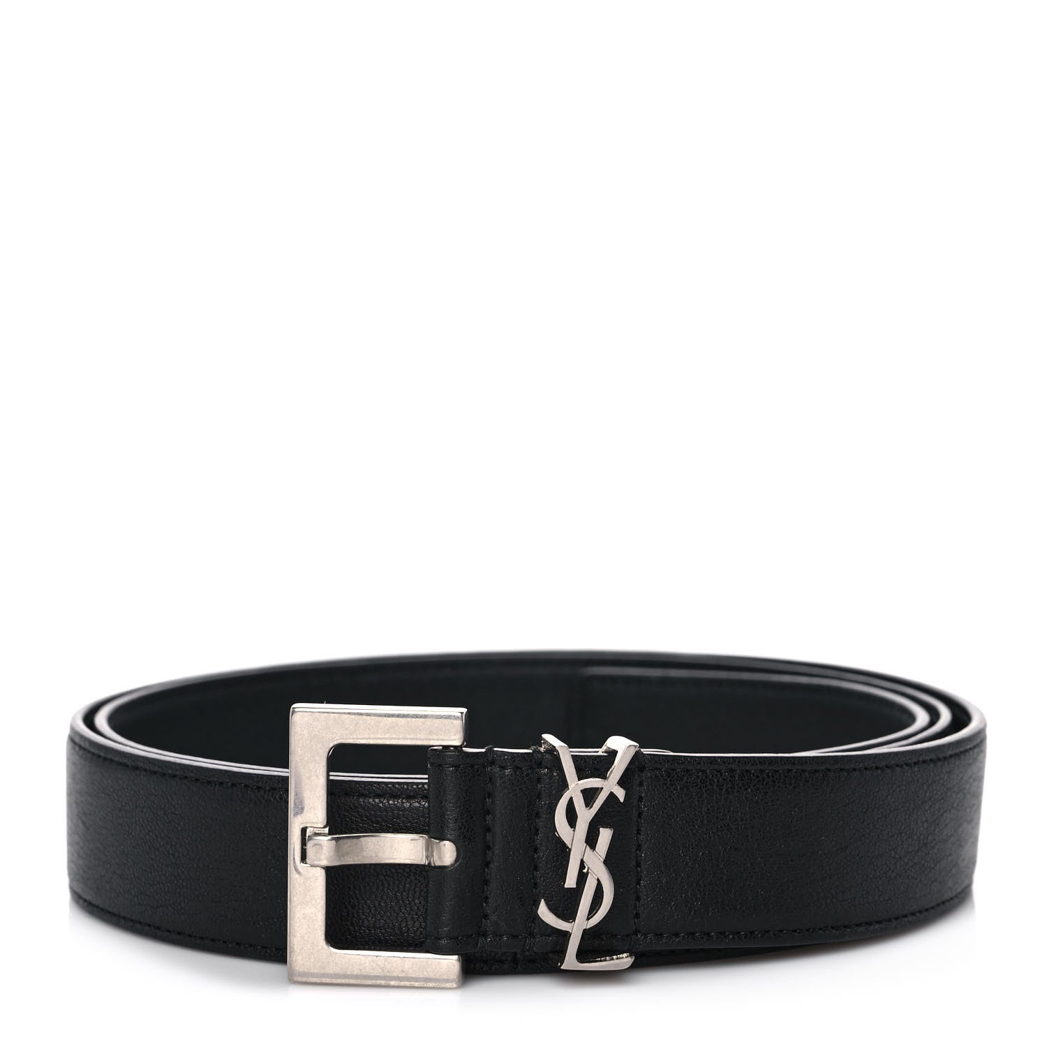 Saint Laurent Goatskin Monogram Cassandre Square Buckle Belt 100 40 Black 1 of 5
