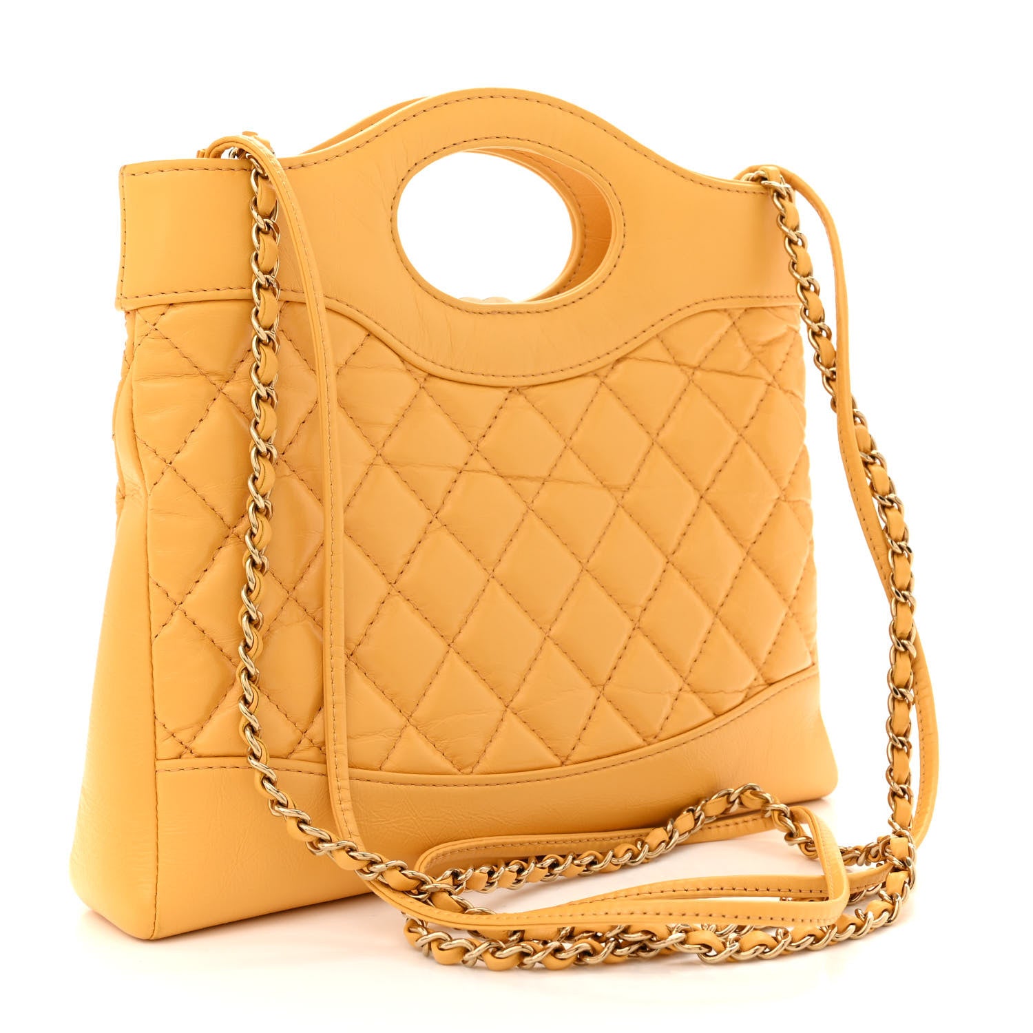 Chanel Shiny Crumpled Calfskin Quilted Mini 31 Shopping Bag Yellow 2 of 11
