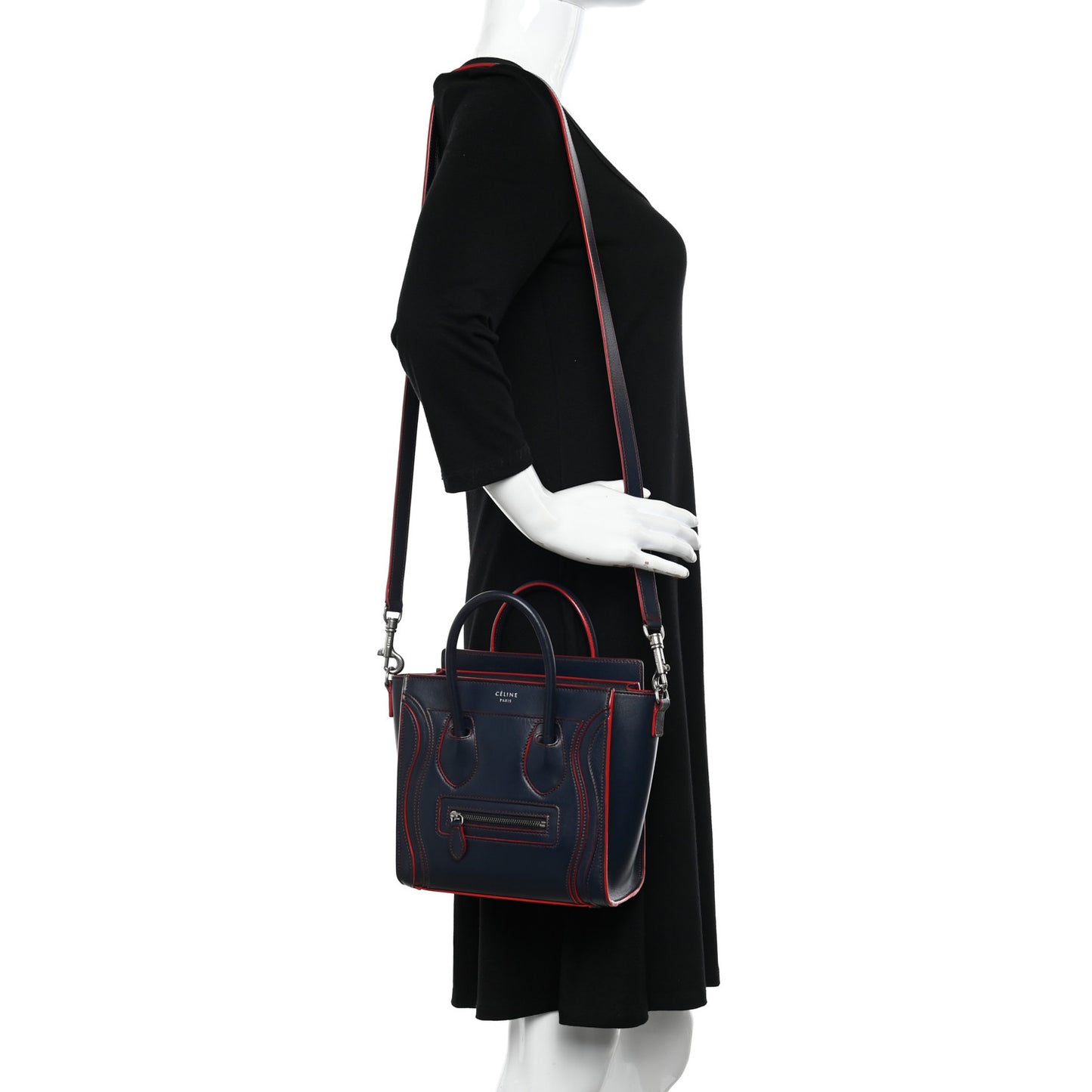 Satin Calfskin Nano Debossed Luggage Navy Blue