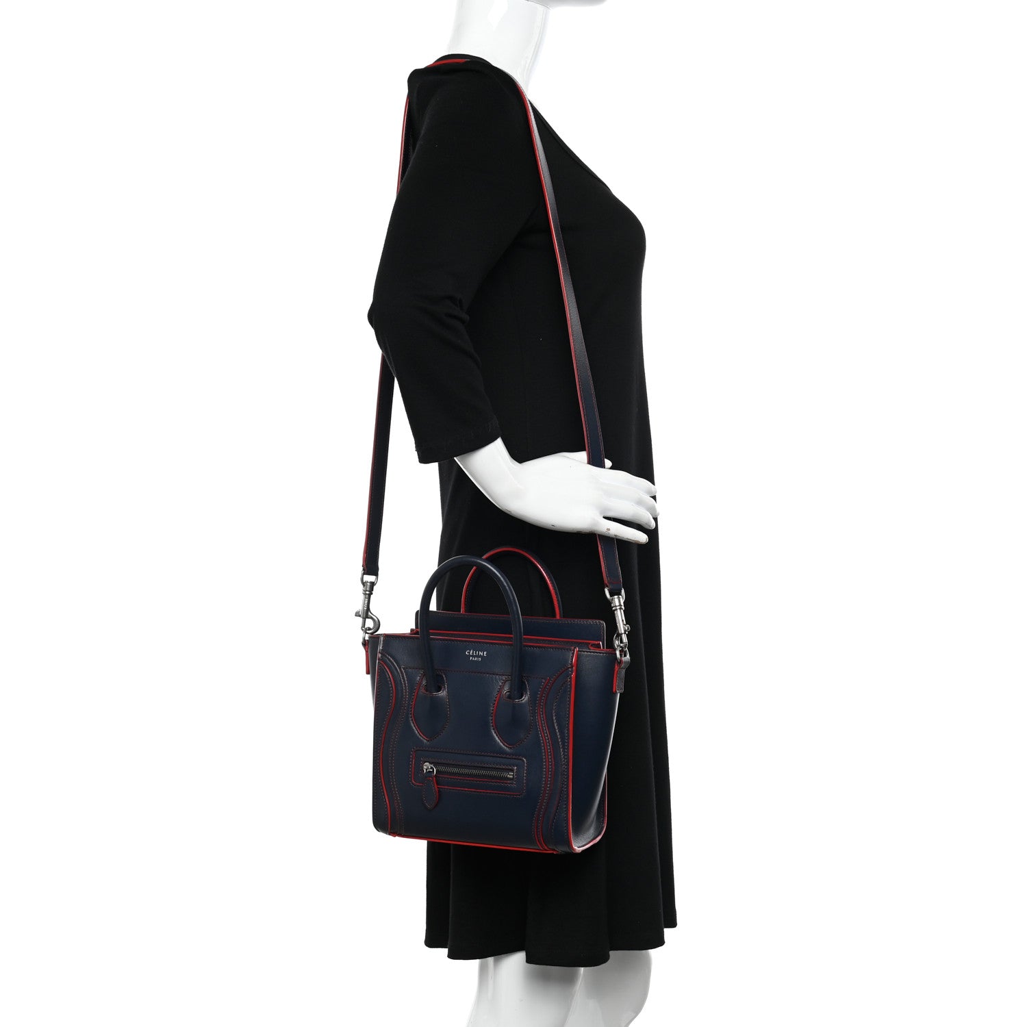Celine Satin Calfskin Nano Debossed Luggage Navy Blue 2 of 11