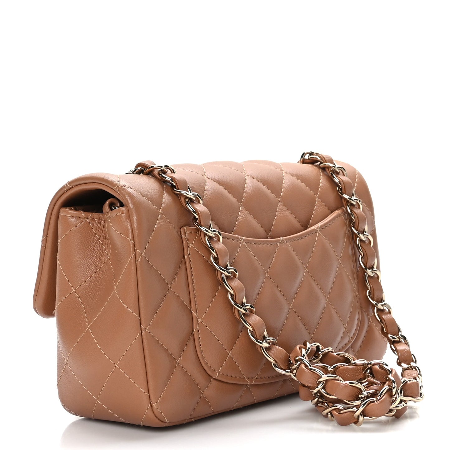 Lambskin Quilted Mini Rectangular Flap Brown