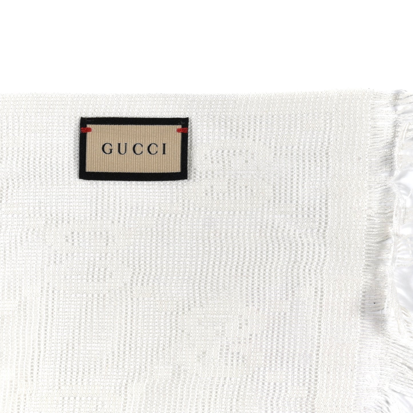 Wool Silk GG Monogram Shaby Fringe Scarf White