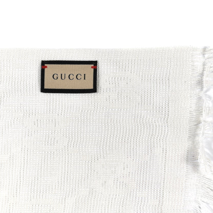 Gucci Wool Silk GG Monogram Shaby Fringe Scarf White 3 of 4