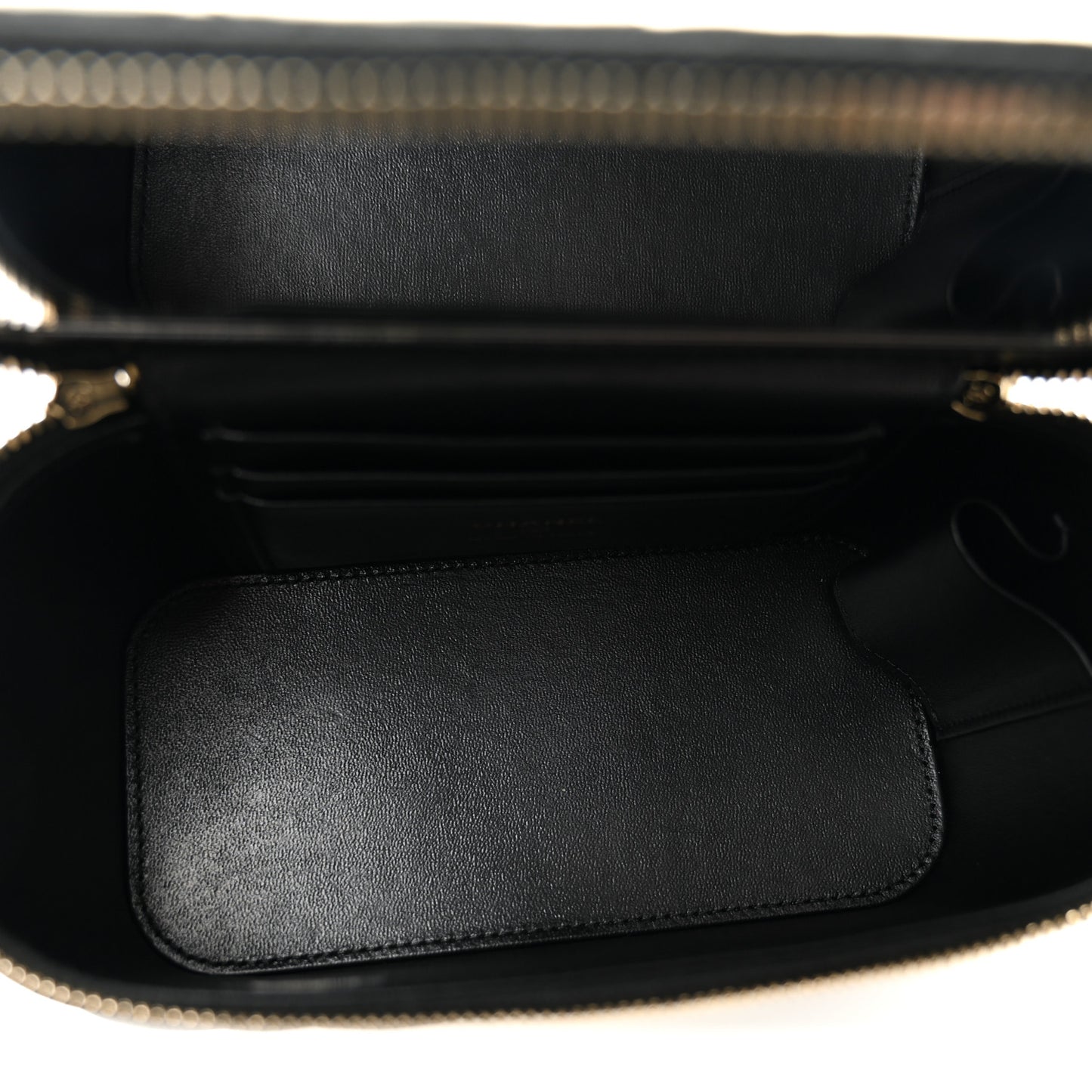 Lambskin Quilted Metal Small Top Handle Vanity Case With Chain Black