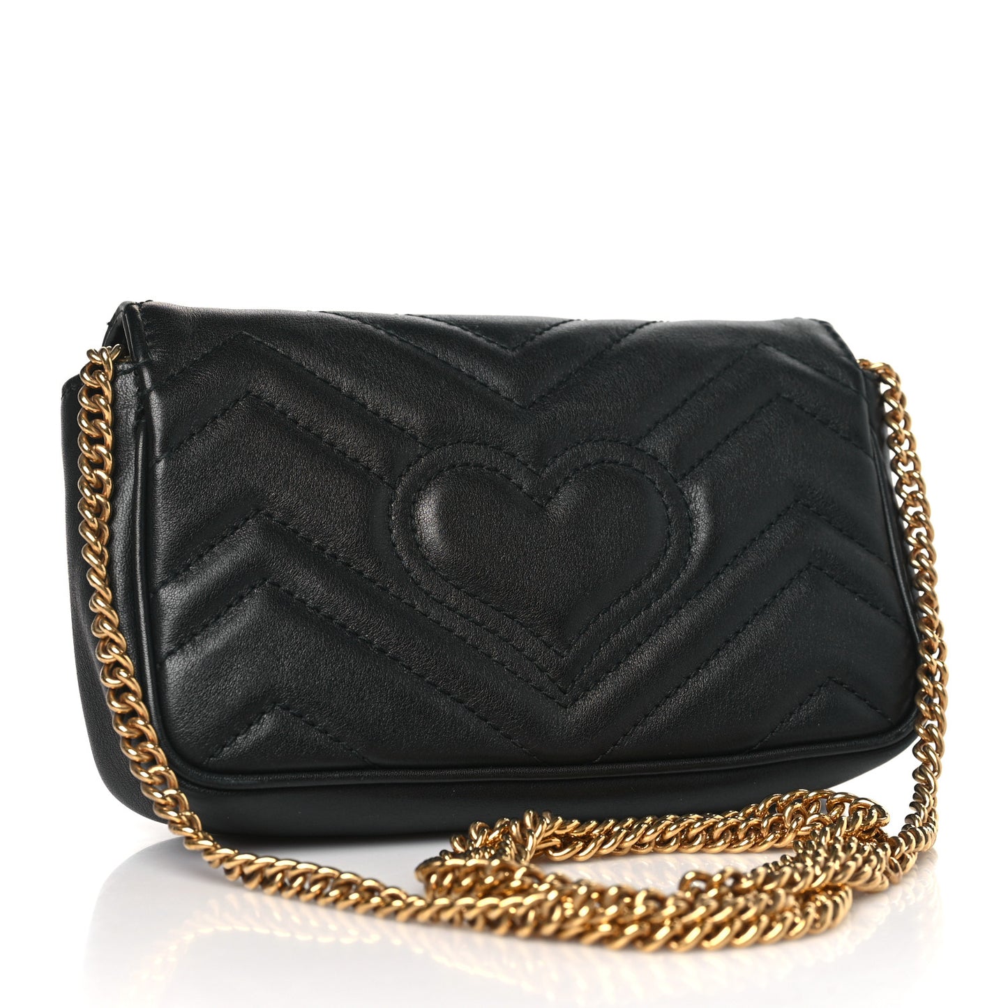 Calfskin Matelasse Super Mini GG Marmont Shoulder Bag Black