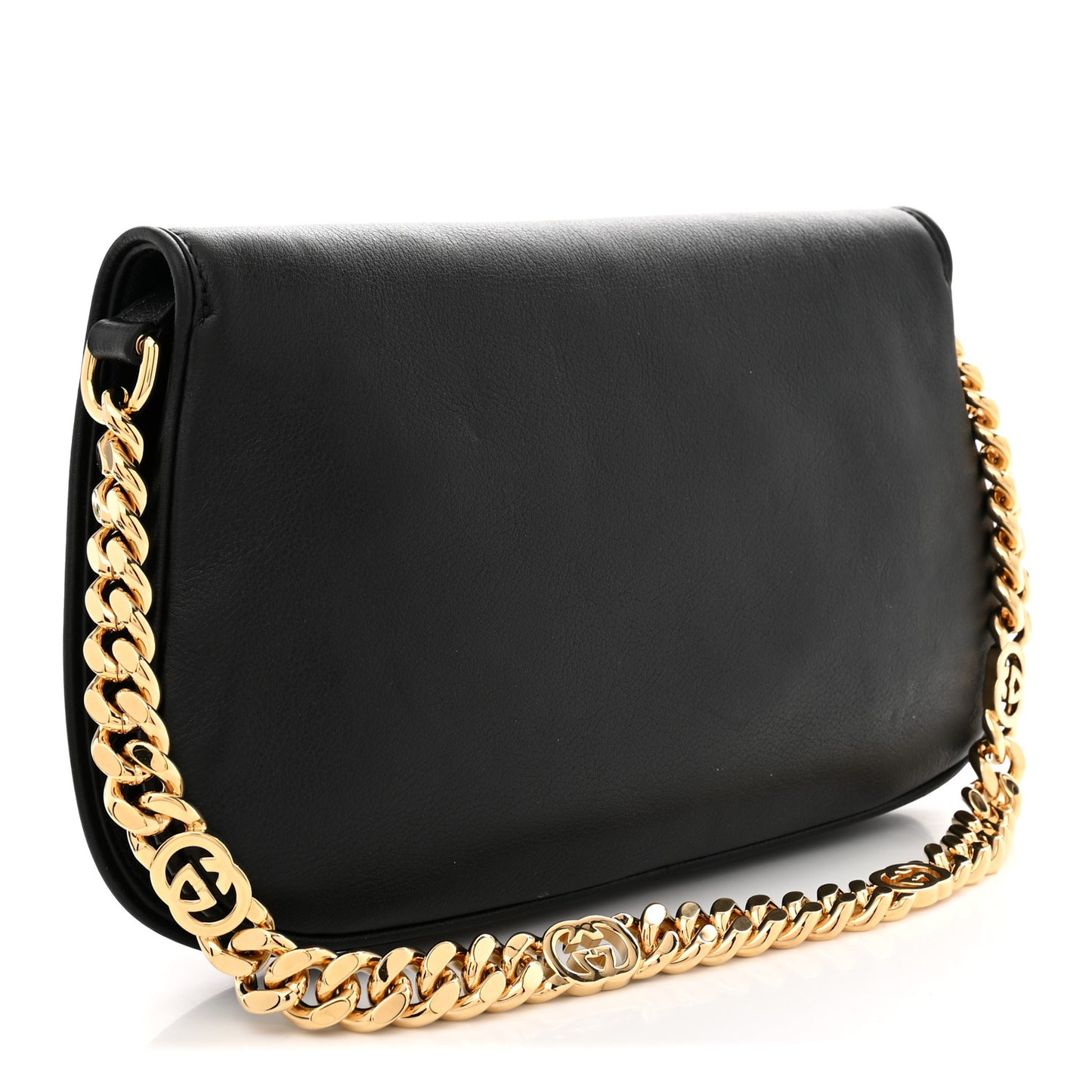 Roxy Calfskin Blondie Chain Shoulder Flap Bag Black