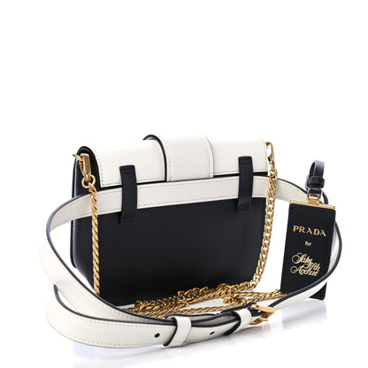 Prada Saffiano City Calf Cahier Belt Bag Black White 2 of 4