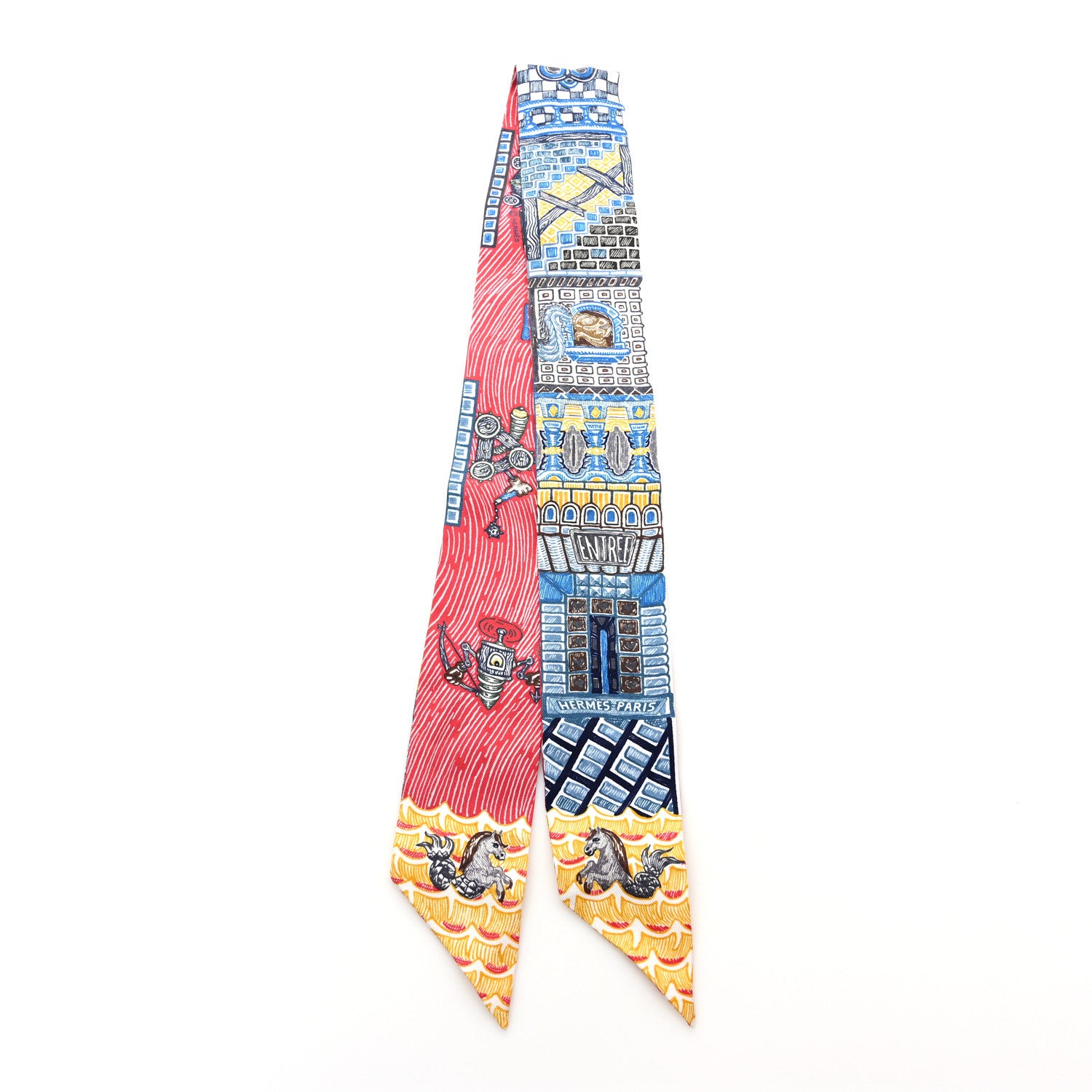 Hermes Silk Super Silk Quest Twilly Bleu Beige Dore Brun 2 of 4