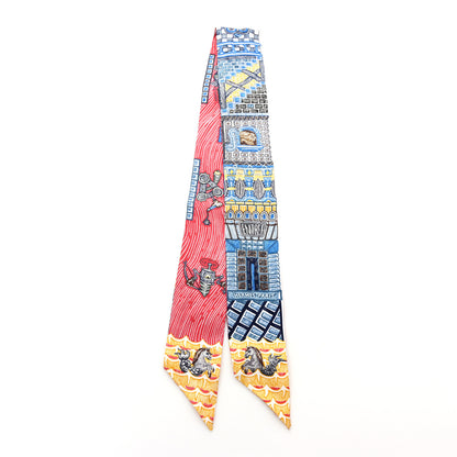 Hermes Silk Super Silk Quest Twilly Bleu Beige Dore Brun 2 of 4