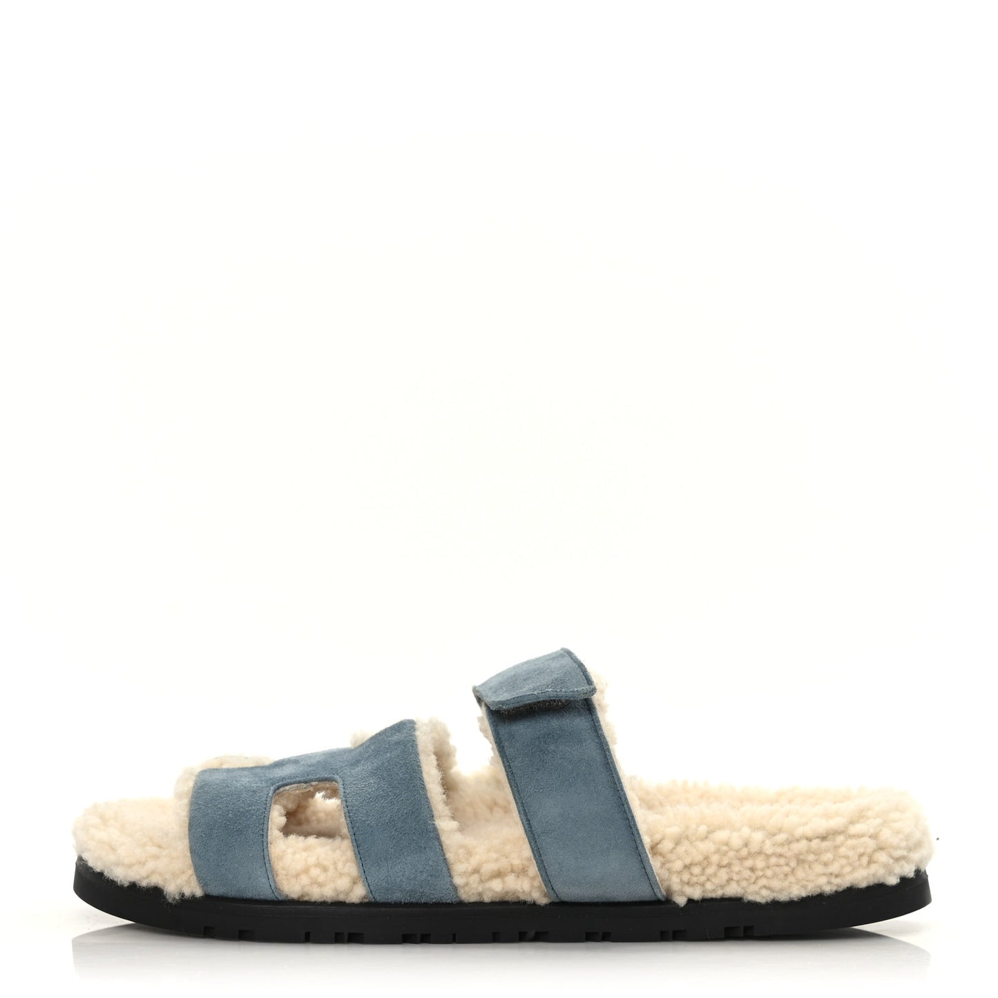 Suede Goatskin Woolskin Womens Chypre Sandals 38 Bleu Pinede Ecru