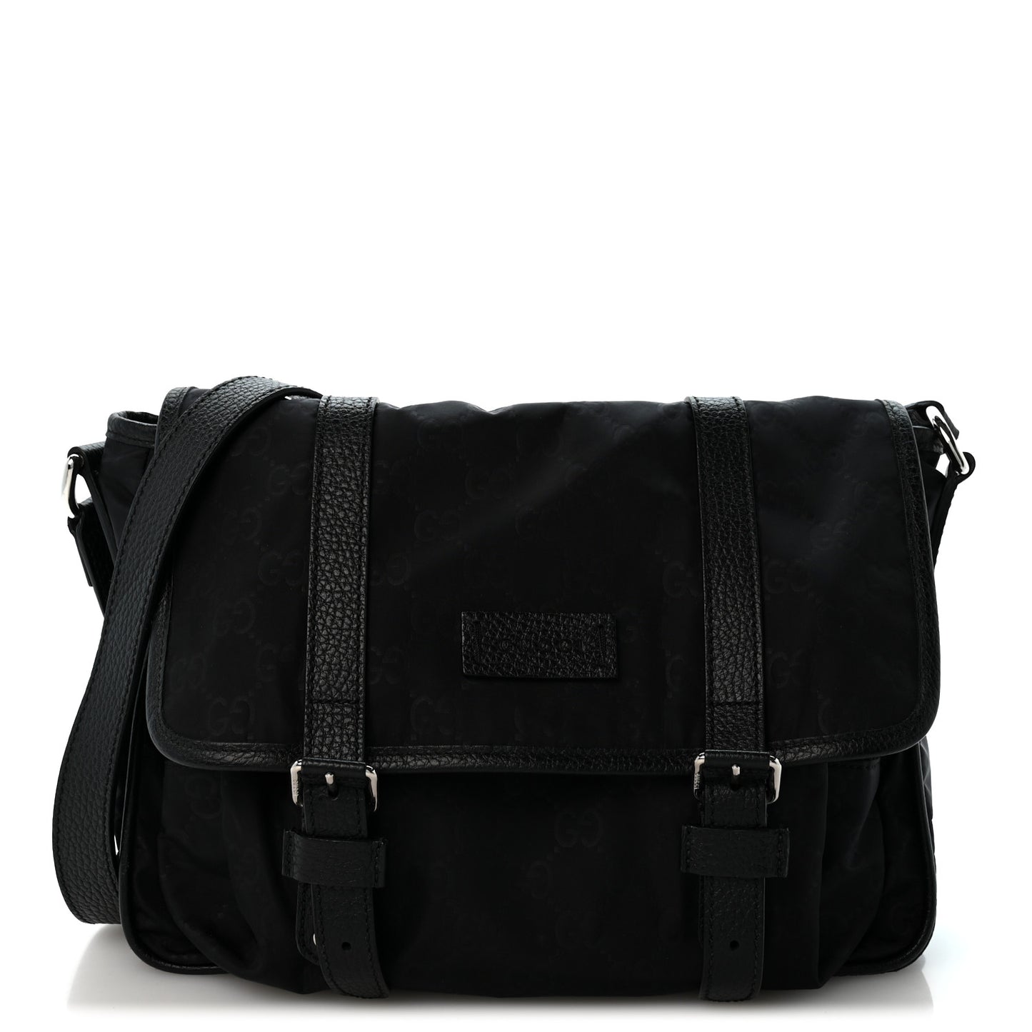 Nylon Monogram Double Buckle Flap Messenger Bag Black