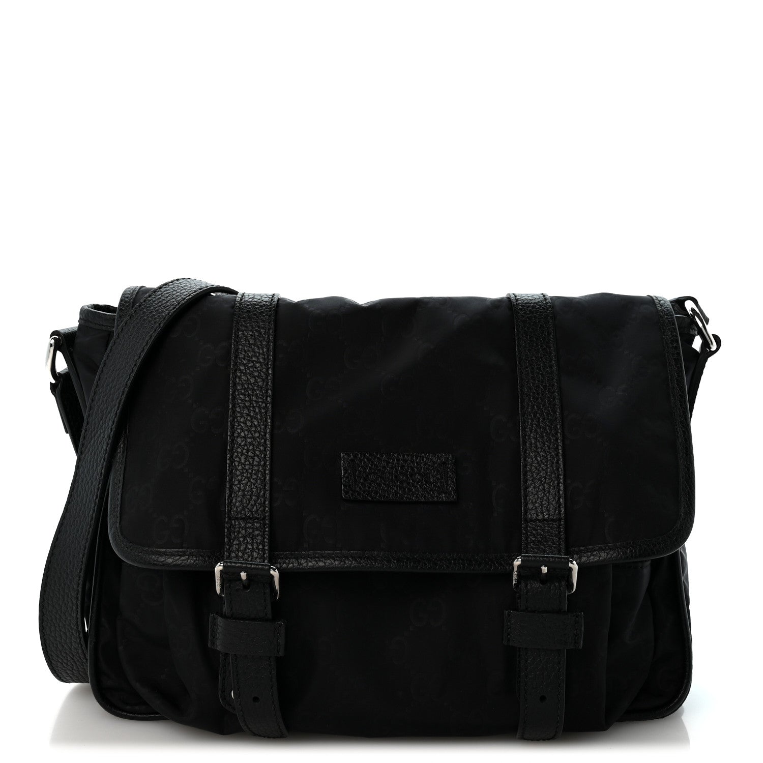 Gucci Nylon Monogram Double Buckle Flap Messenger Bag Black 1 of 13