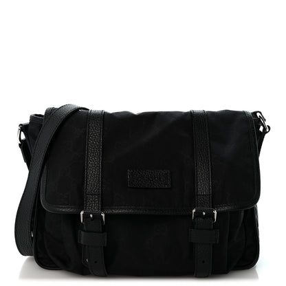 Gucci Nylon Monogram Double Buckle Flap Messenger Bag Black 1 of 13