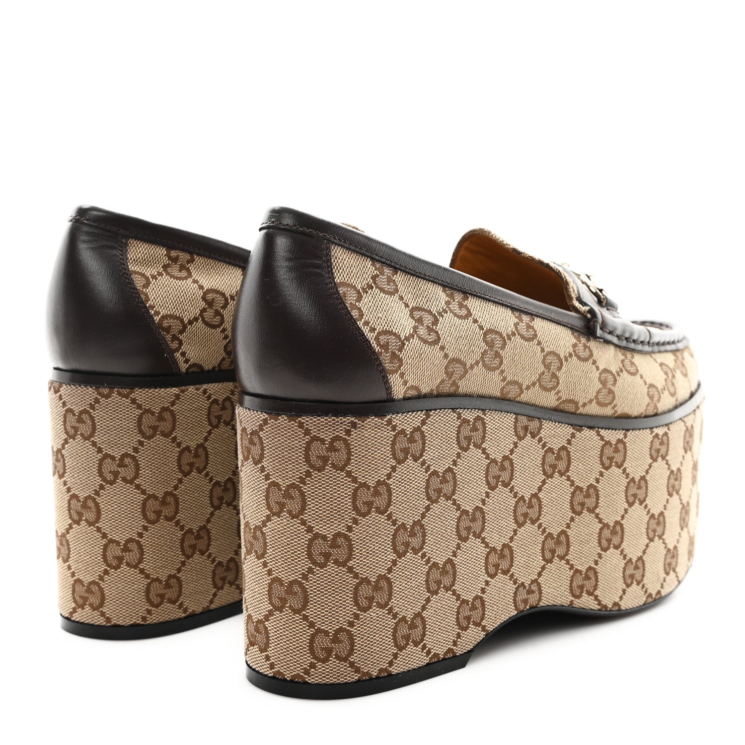 Gucci Canvas GG Monogram Horsebit Calfskin Womens Horsebit Platform Loafers 39 Beige Ebony 5 of 9