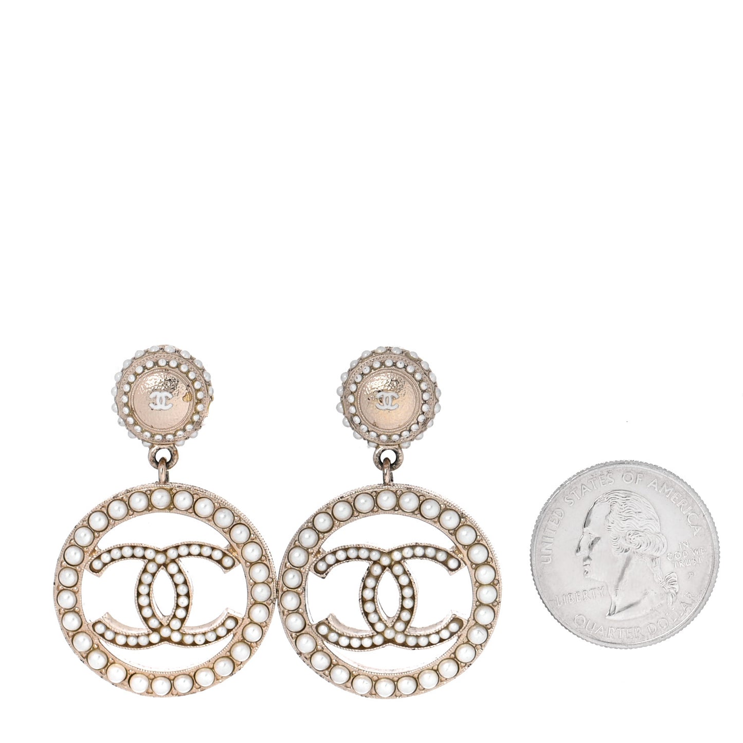 Pearl CC Drop Earrings Light Gold