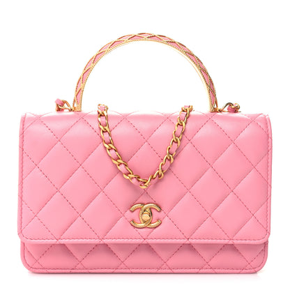 Chanel Lambskin Quilted Multicolor Top Handle Wallet On Chain WOC Light Pink 1 of 12