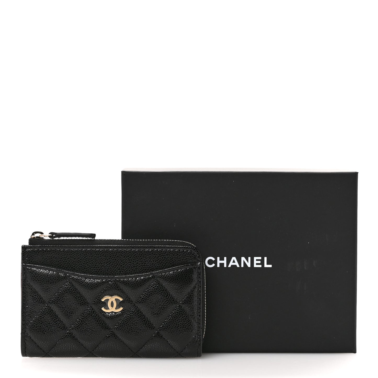 Caviar Quilted CC Zip Around Card Holder Black