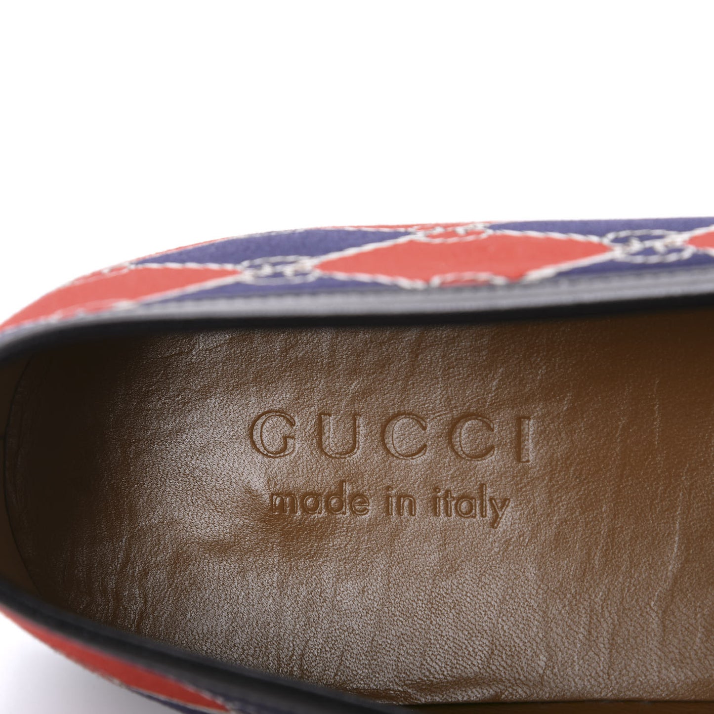 Mini GG Rhombus Chain Horsebit Mens Jordaan Loafers 10 Royal Bleuett Red