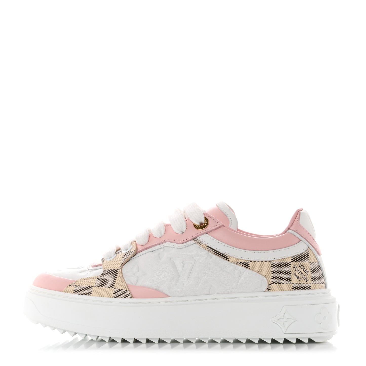 Monogram Embossed Calfskin Damier Azur Time Out Sneakers 35 Rose Clair Pink