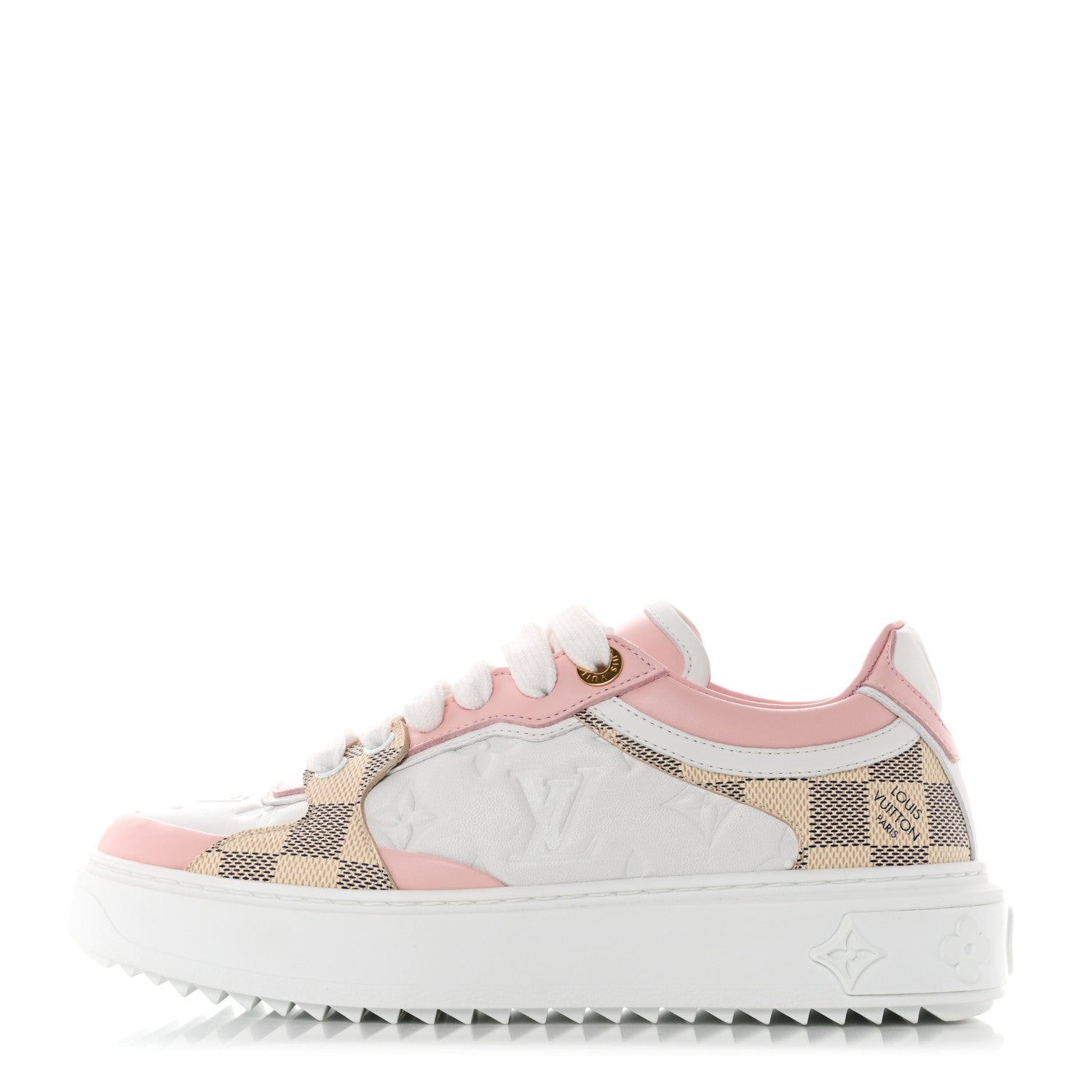 Louis Vuitton Monogram Embossed Calfskin Damier Azur Time Out Sneakers 35 Rose Clair Pink 1 of 8