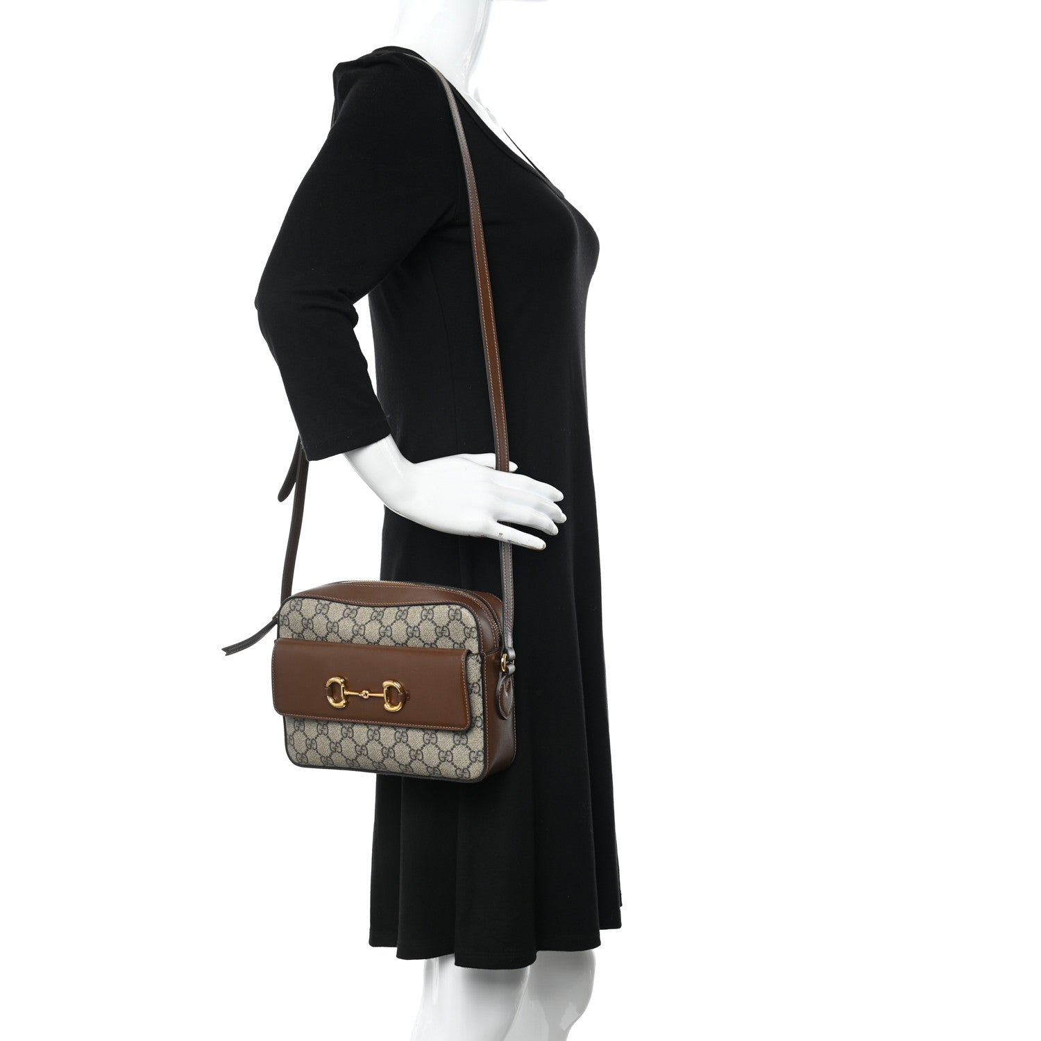 Gucci GG Supreme Monogram Small Horsebit 1955 Shoulder Bag Beige Brown Sugar 2 of 11