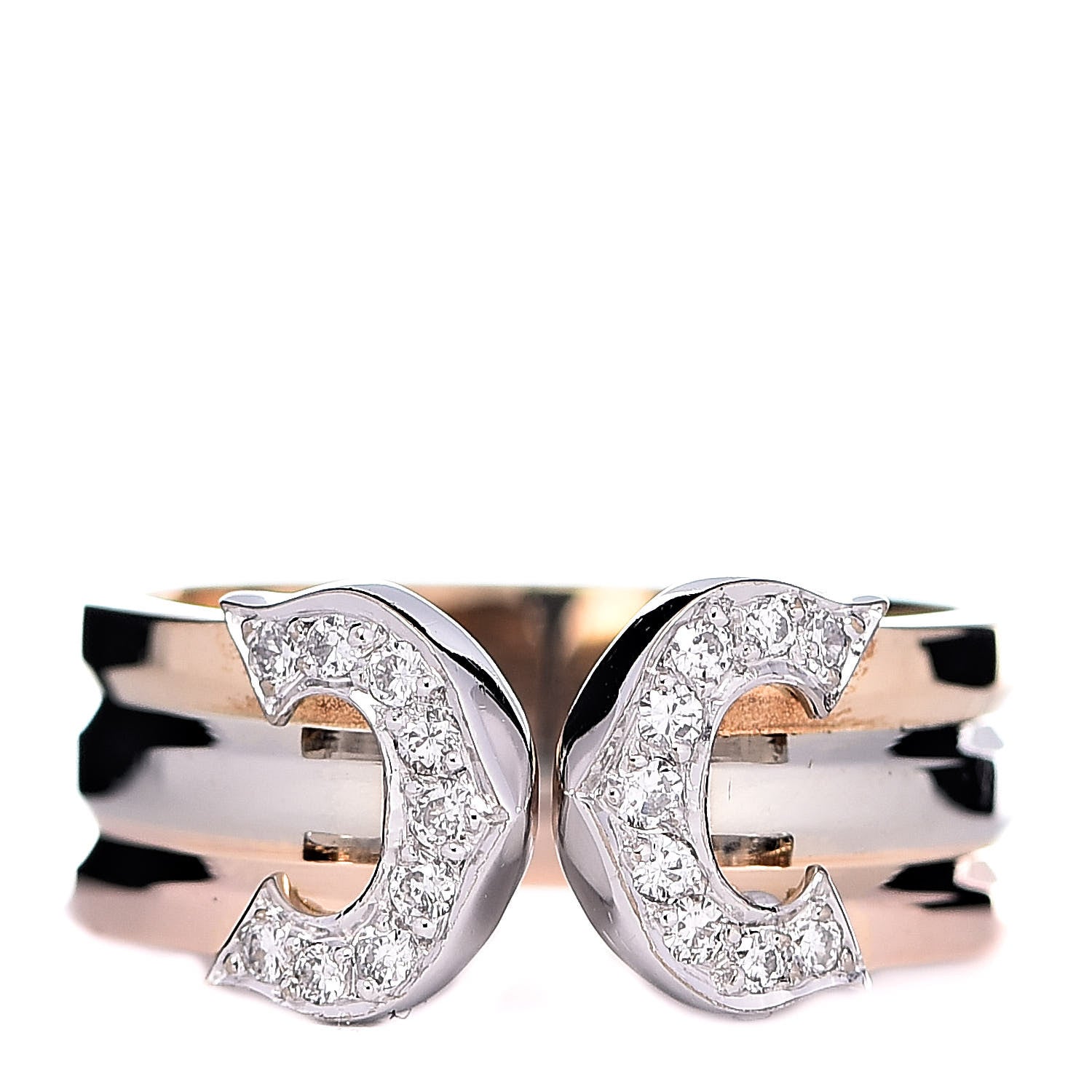 Cartier 18K Pink Yellow White Gold Diamond C De Ring 45 3.25 1 of 5