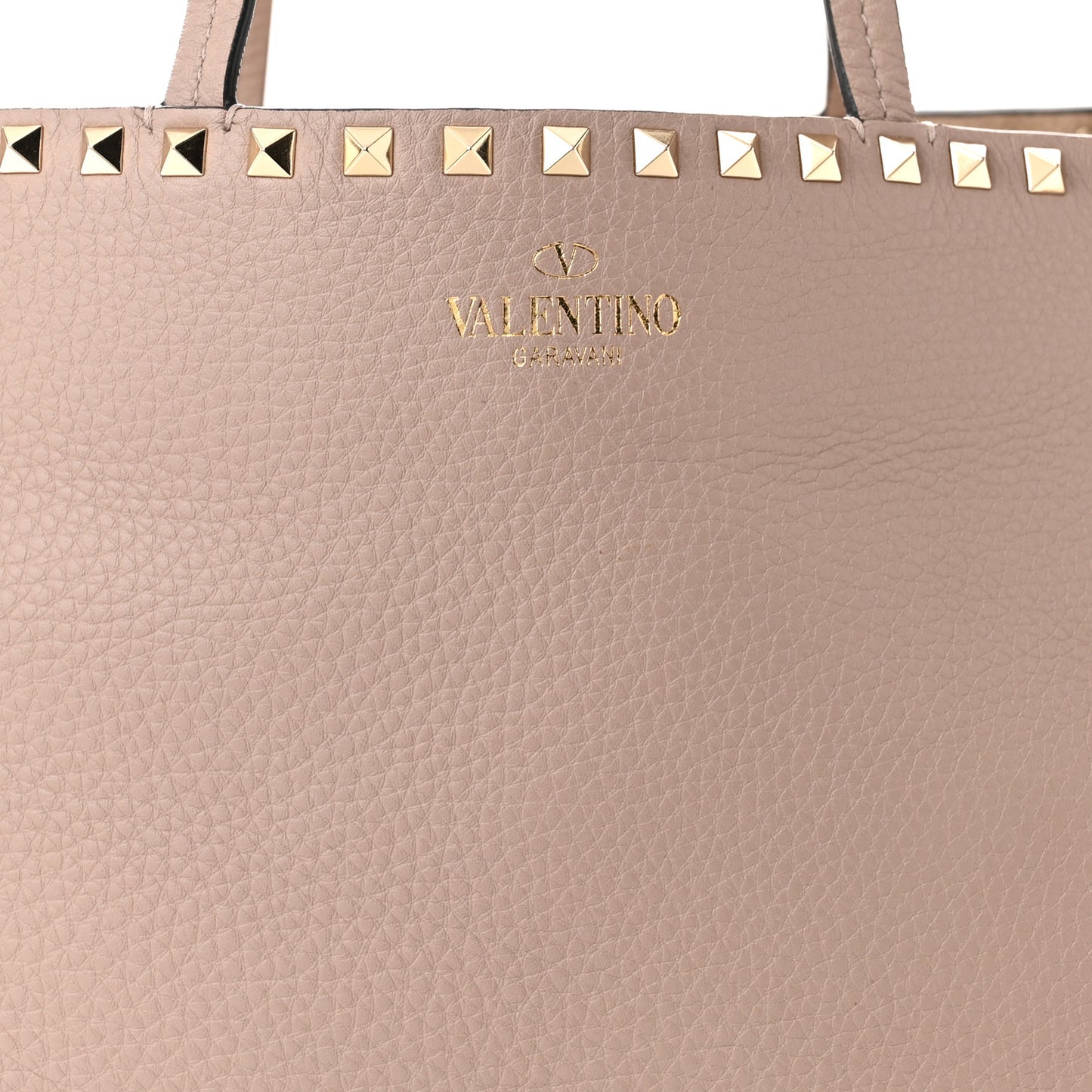 Grained Calfskin Rockstud Shoulder Tote Poudre