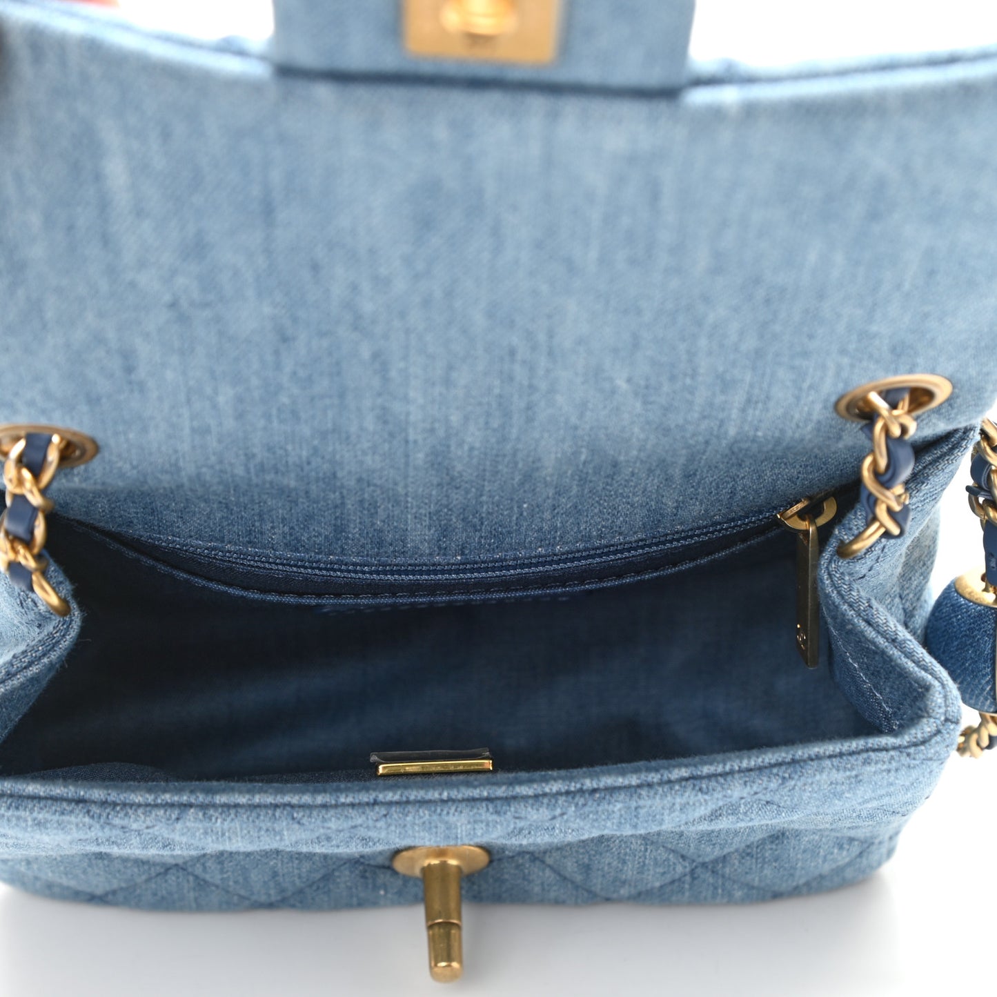 Denim Quilted Mini Pearl Crush Flap Blue