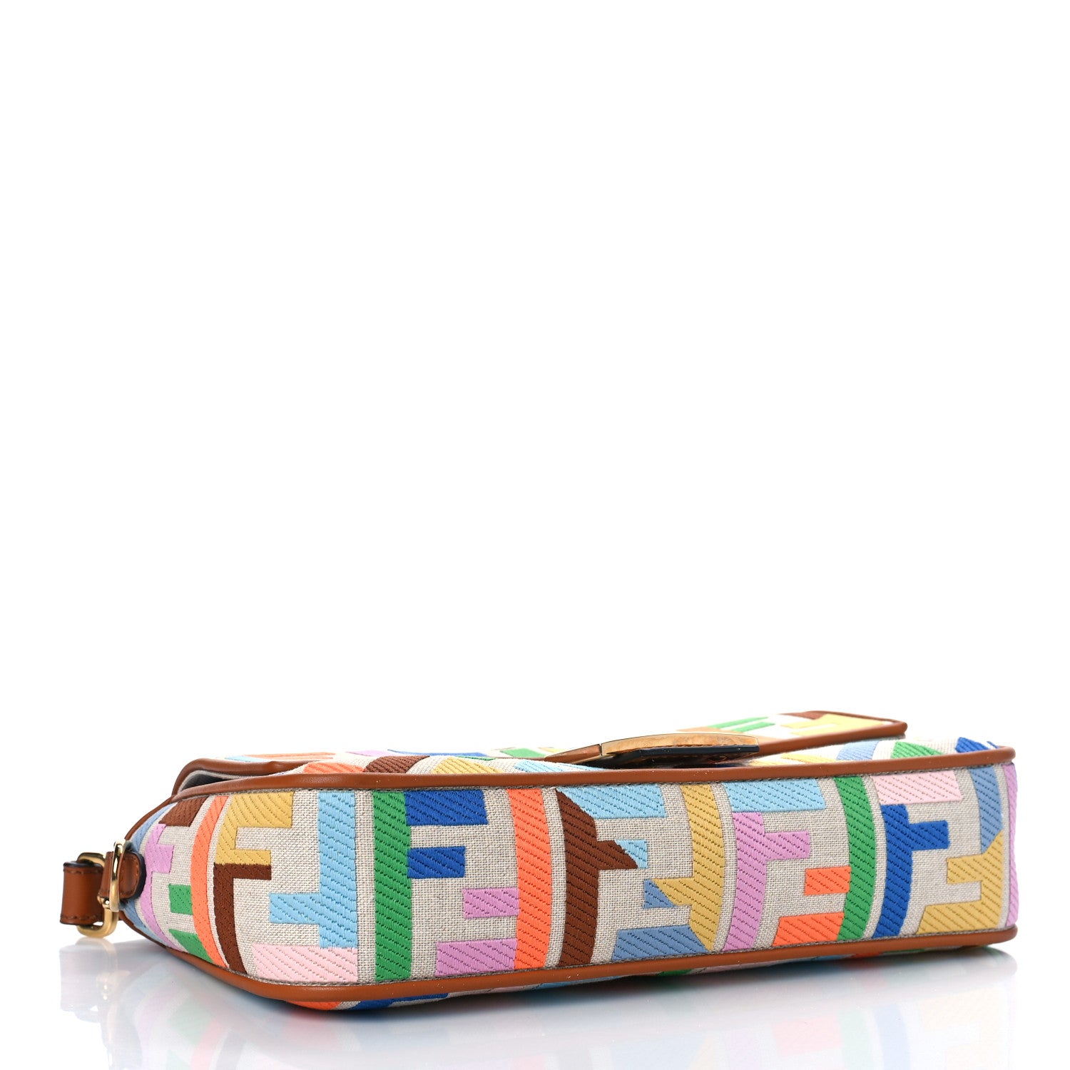 Fendi Kuban Canvas Vitello King FF Embroidered Baguette Grezzo Multicolor 4 of 8