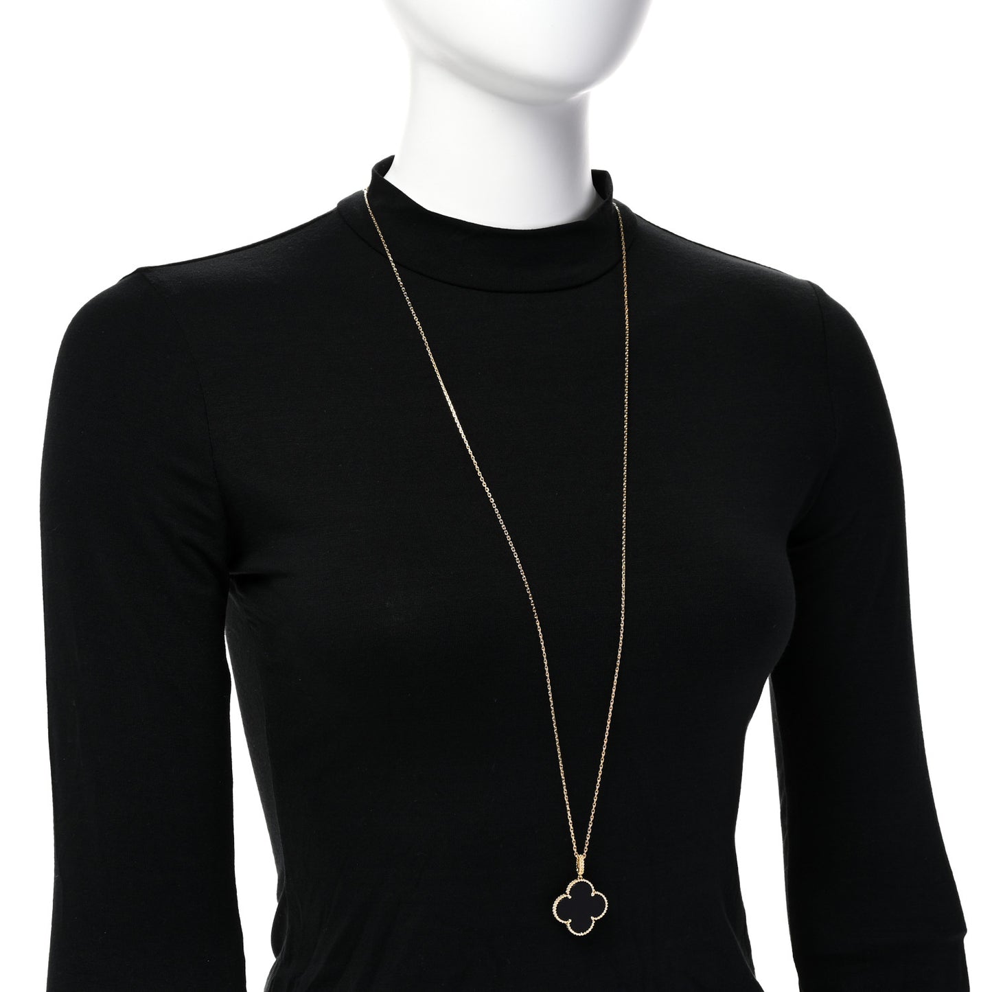 18K Yellow Gold Black Onyx Magic Alhambra Pendant Necklace