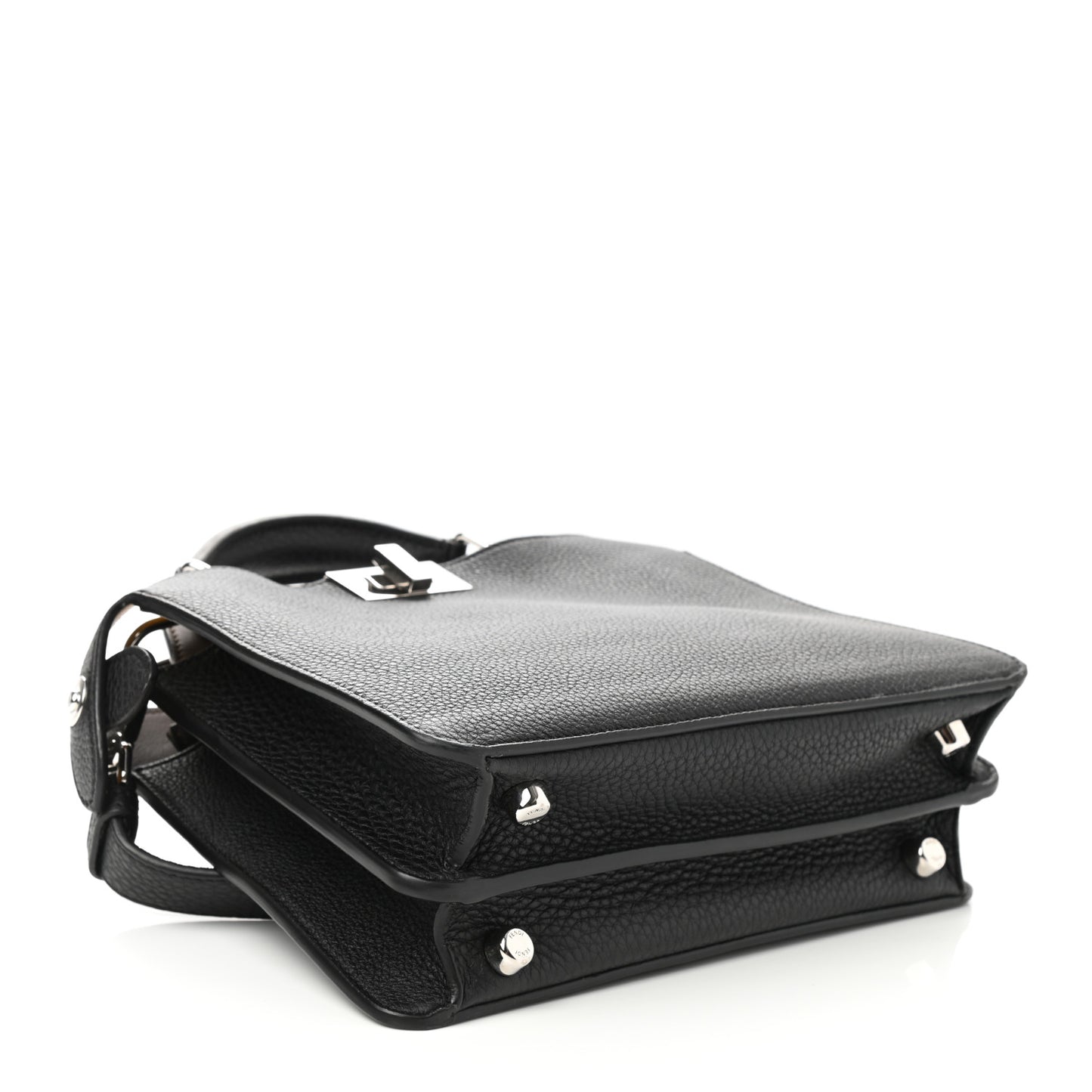 Cuoio Romano Vitello Cover Glazed Fabric Bi-Color FF 1974 Mini Peekaboo I SEE U Satchel Black Mimosa Tobacco Moro