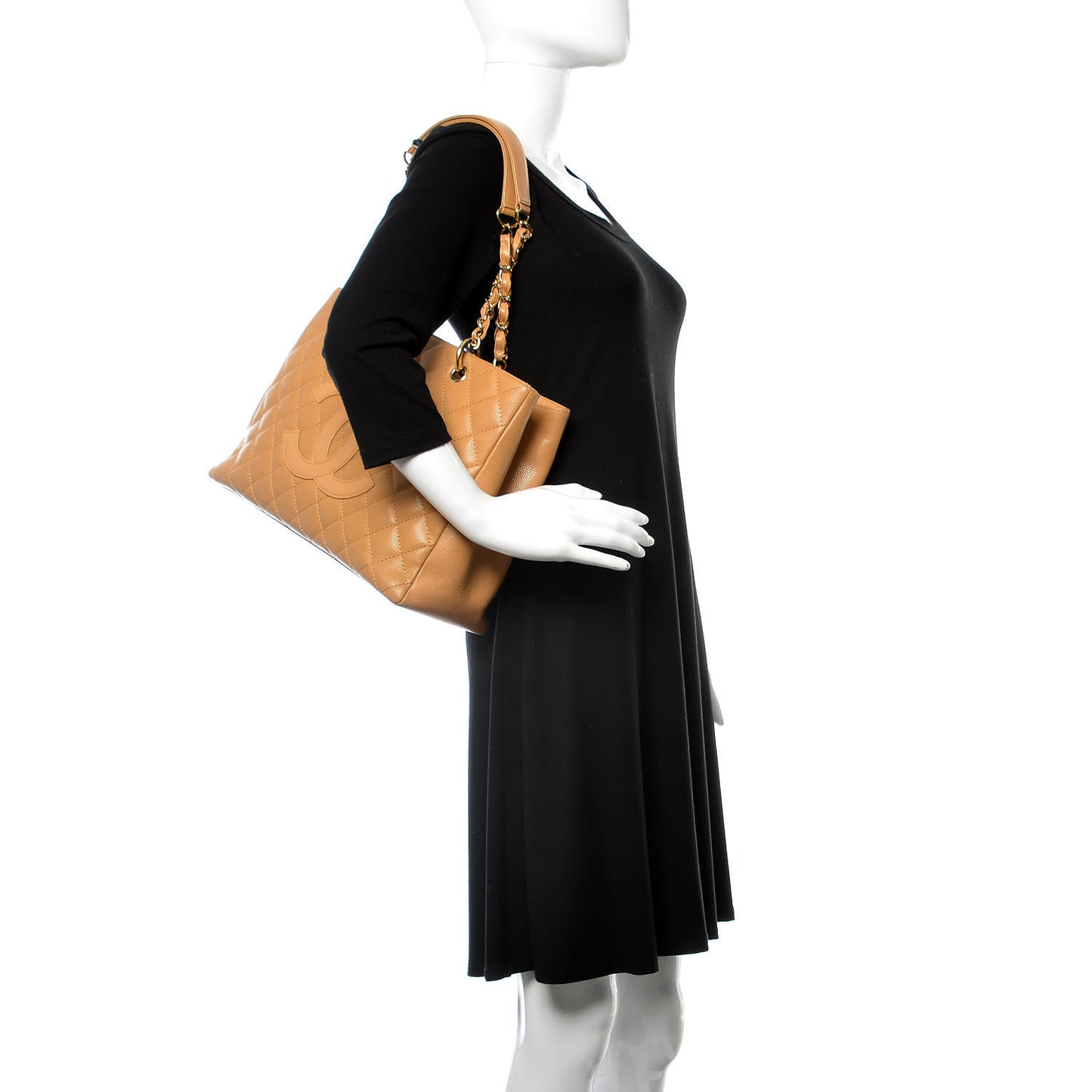 Caviar Quilted Grand Shopping Tote GST Beige