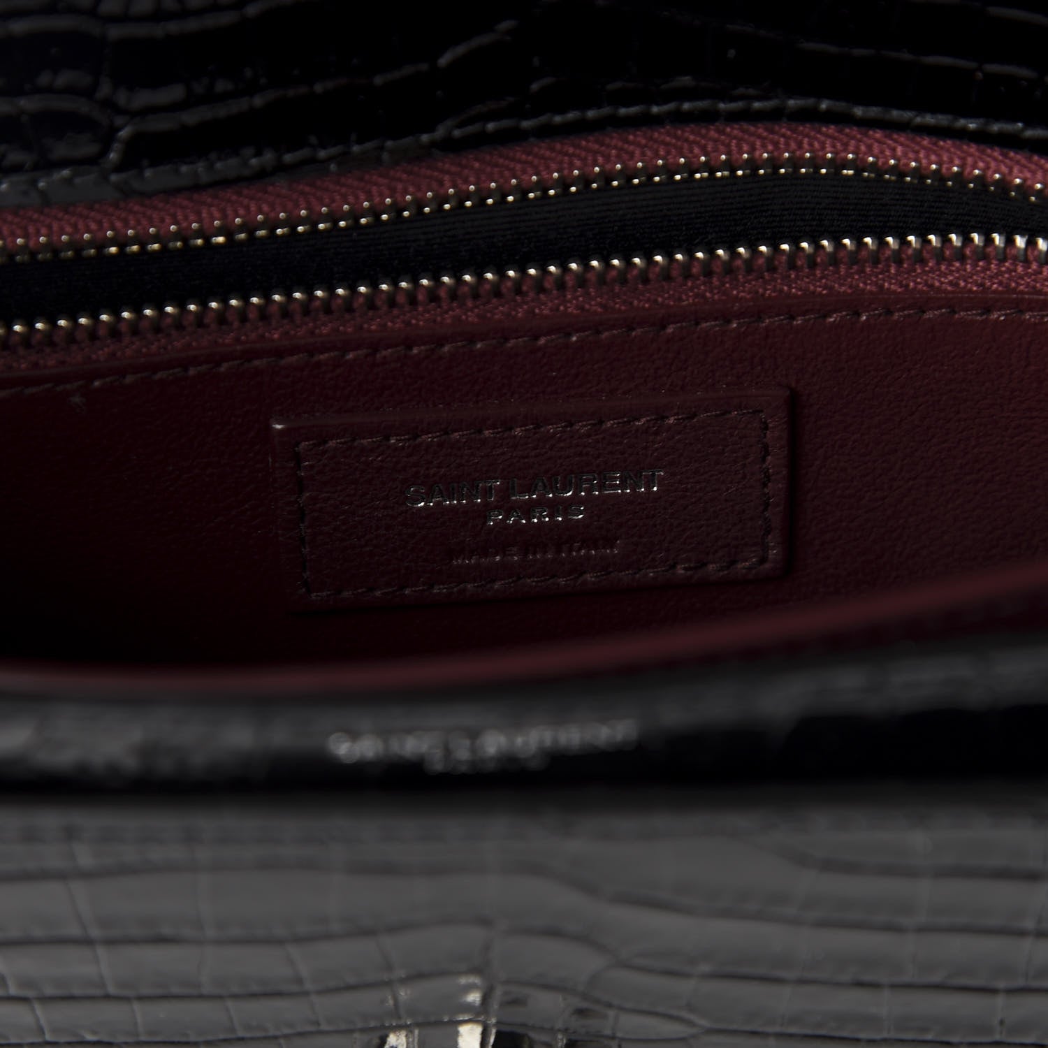 Saint Laurent Calfskin Crocodile Embossed Monogram Cassandra Clasp Bag Black Rouge Legion 9 of 11