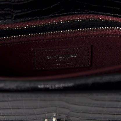 Saint Laurent Calfskin Crocodile Embossed Monogram Cassandra Clasp Bag Black Rouge Legion 9 of 11
