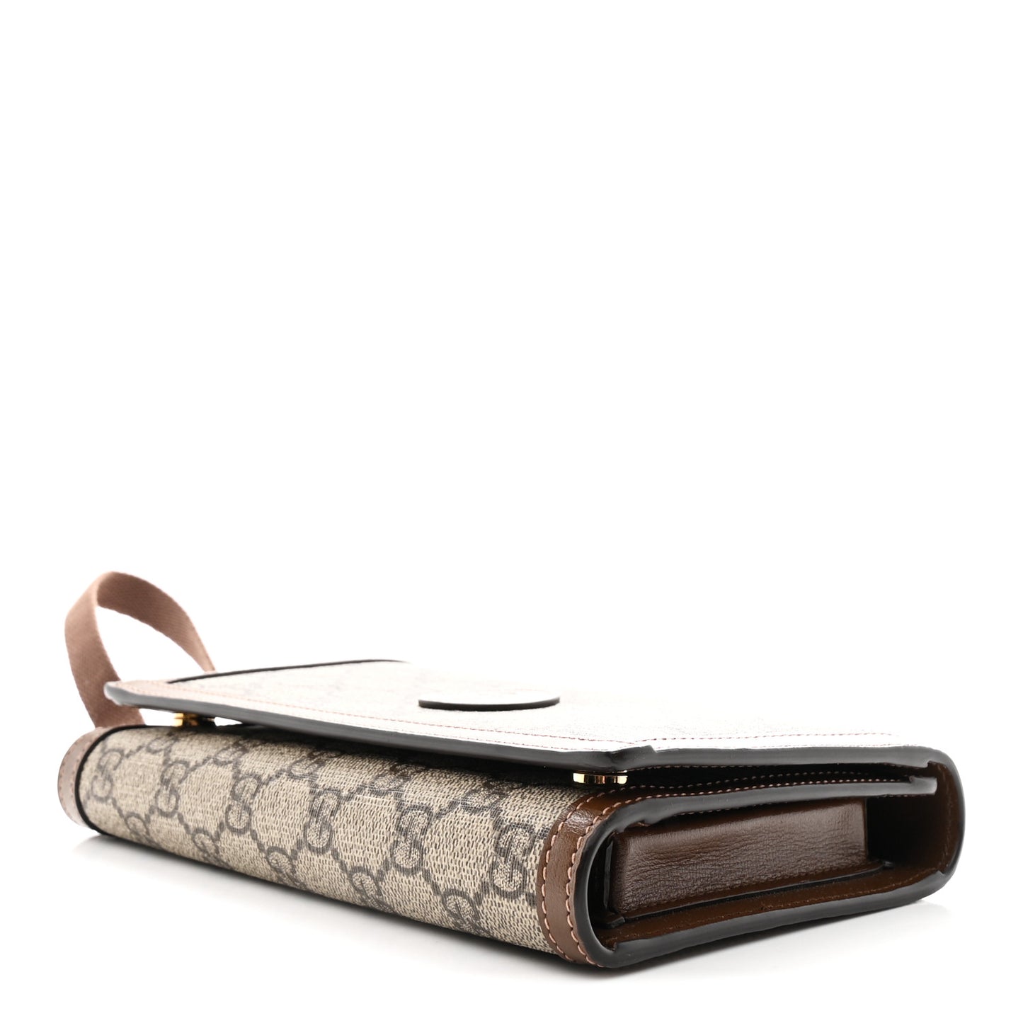 Supreme Monogram Textured Calfskin Retro Interlocking G Medium Wallet On Strap Beige Ebony Brown Sugar