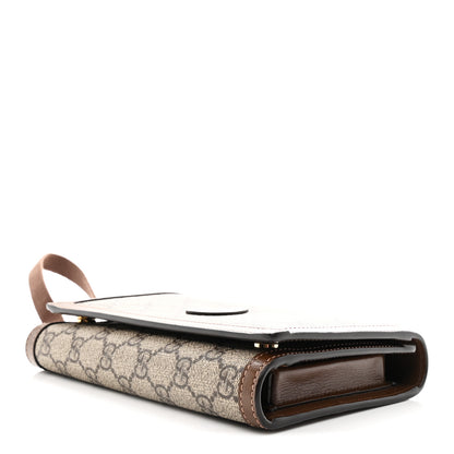 Gucci Supreme Monogram Textured Calfskin Retro Interlocking G Medium Wallet On Strap Beige Ebony Brown Sugar 4 of 11
