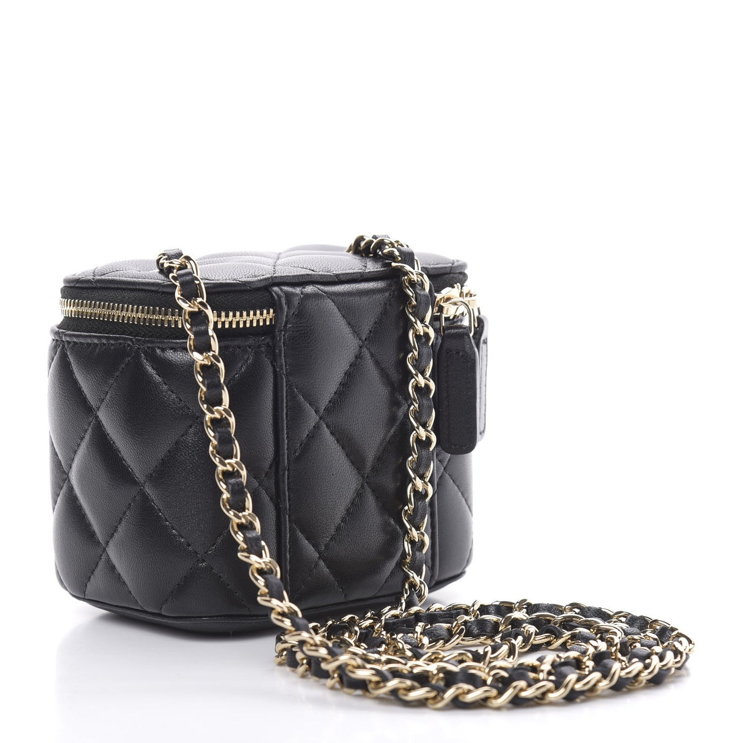 Lambskin Quilted Mini Vanity Case With Chain Black