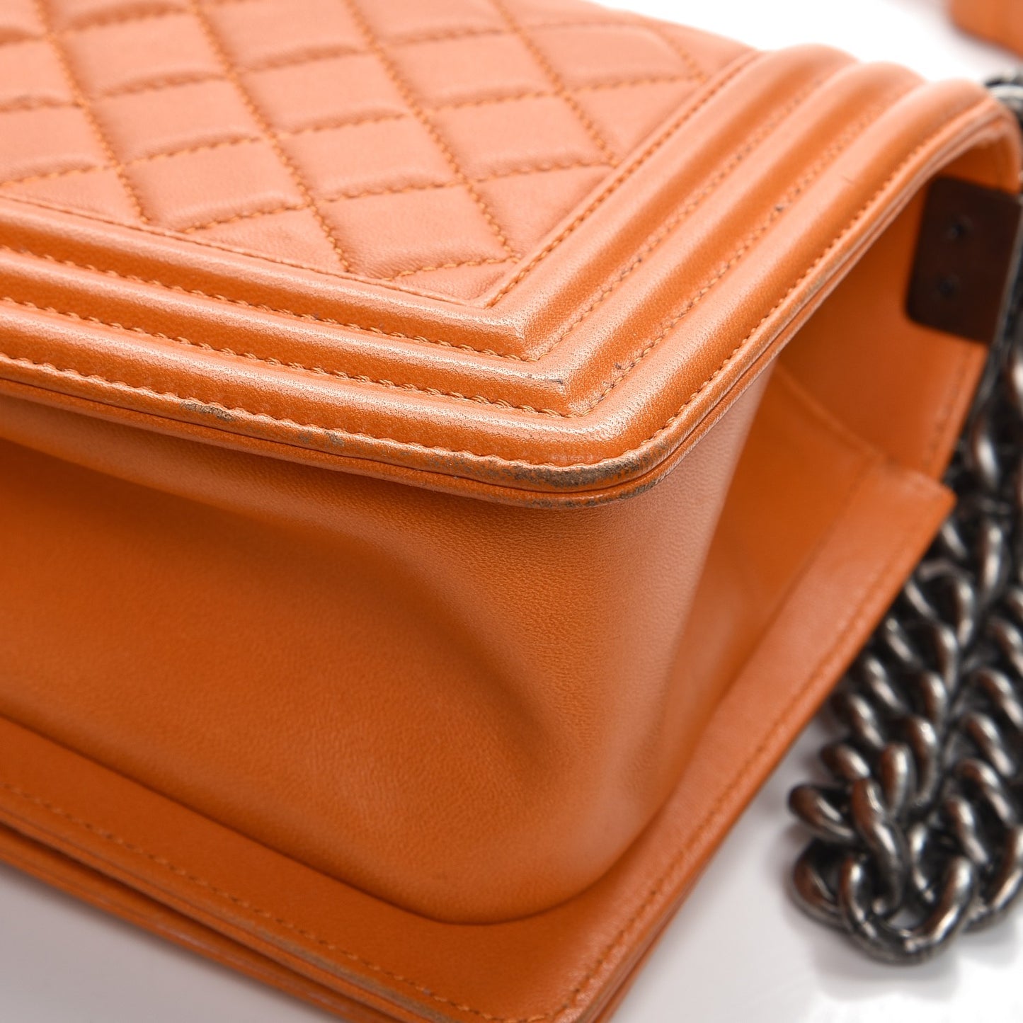 Lambskin Quilted Medium Boy Flap Orange