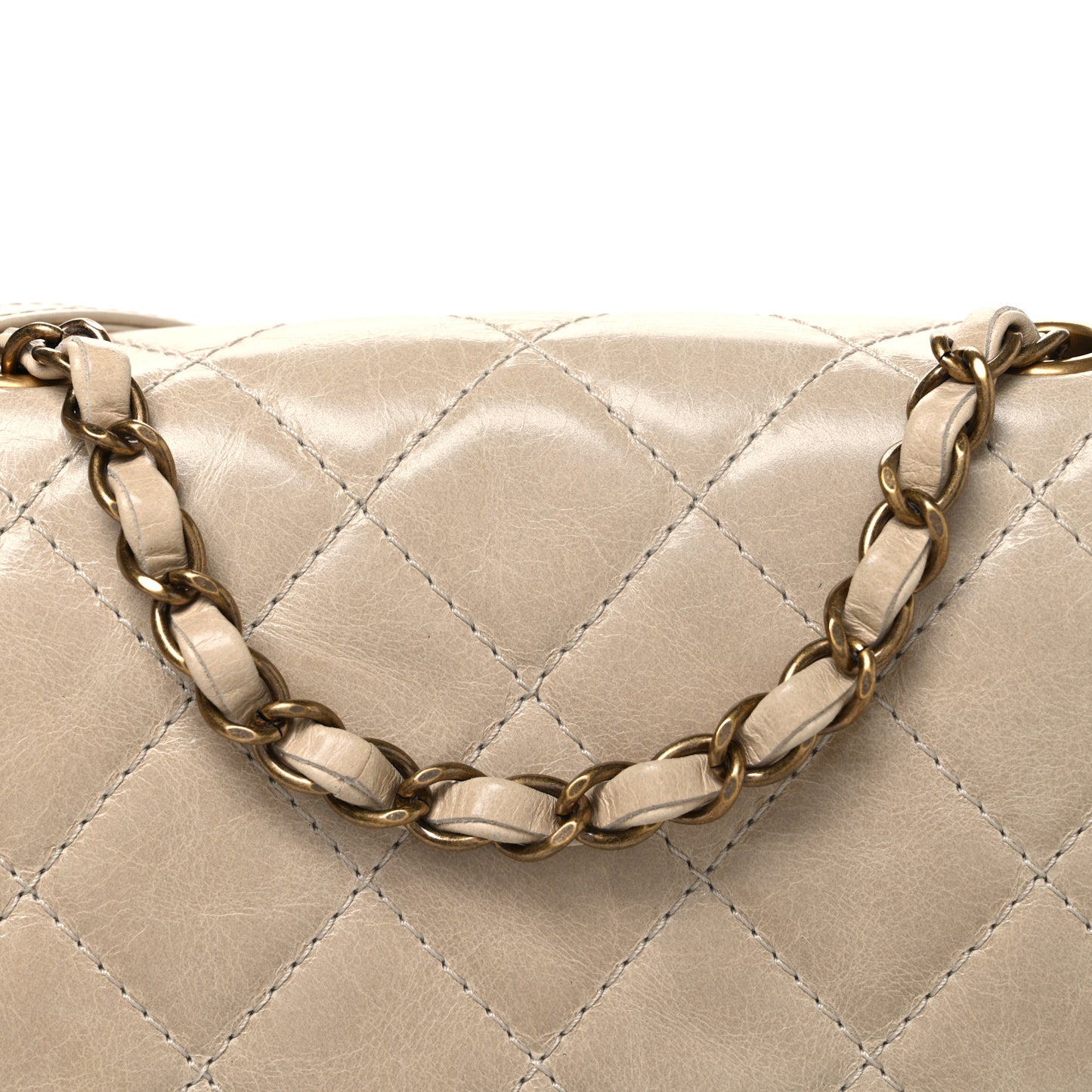 Glazed Calfskin Quilted Medium Bubble CC Flap Beige