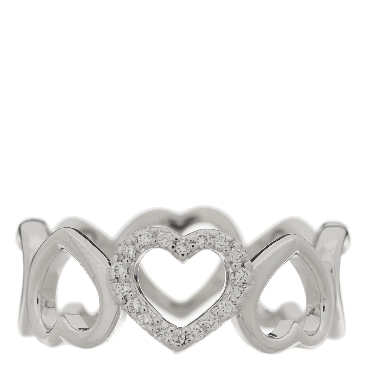 Tiffany 18K White Gold Diamond Hearts Eternity Band Ring 52 6 1 of 4