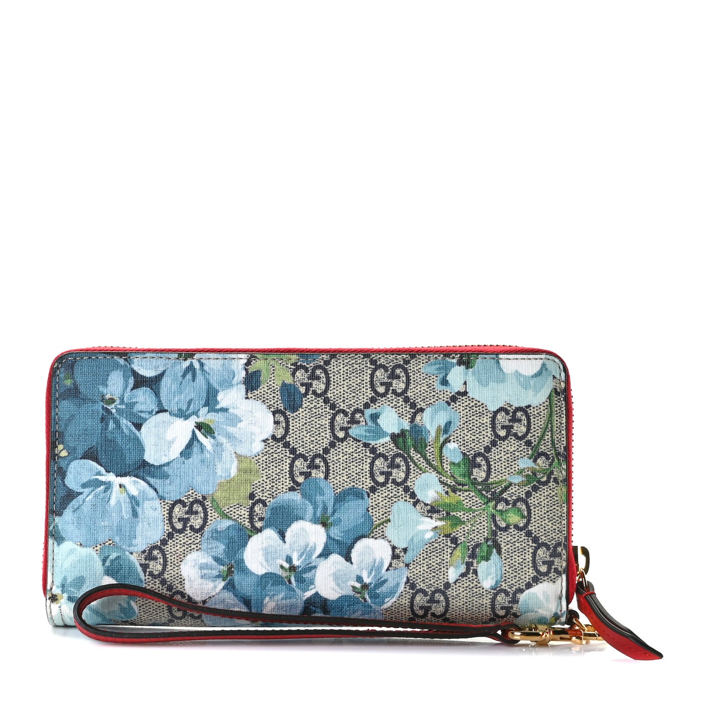 GG Supreme Monogram Blooms Wrist Wallet Blue