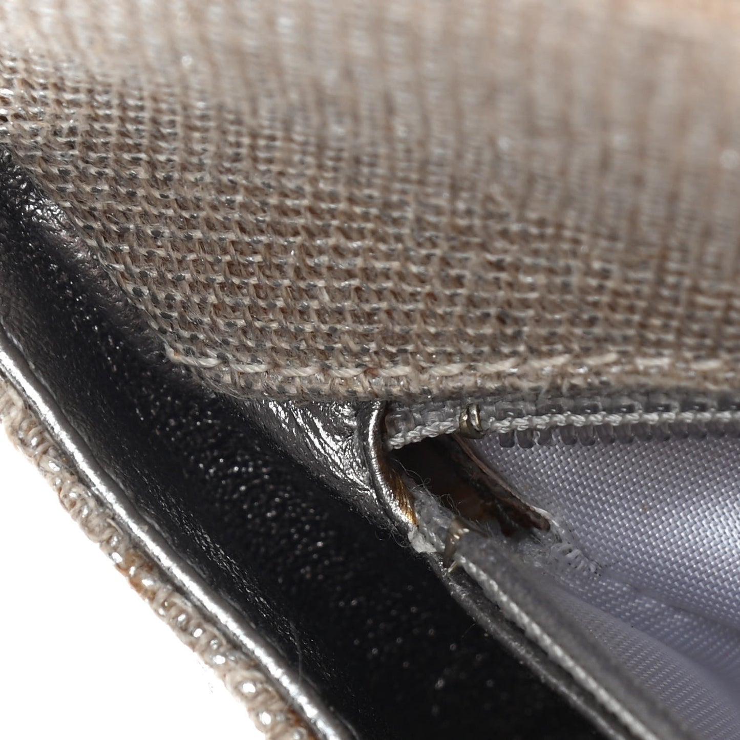 Metallic Linen Quilted Shoulder Bag Silver