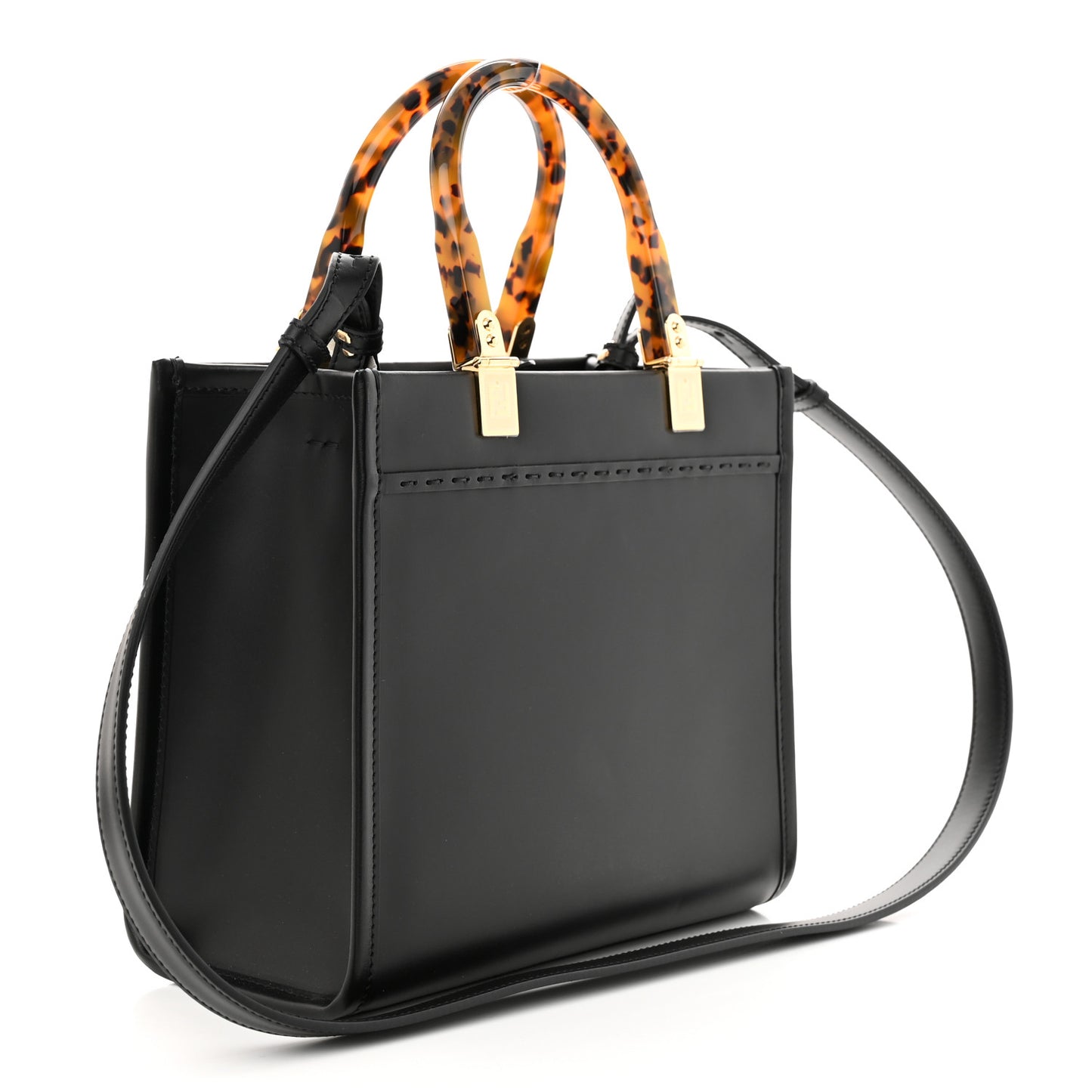 Vitello King Plexiglass Logo Embossed Small Fendi Sunshine Shopper Tote Black