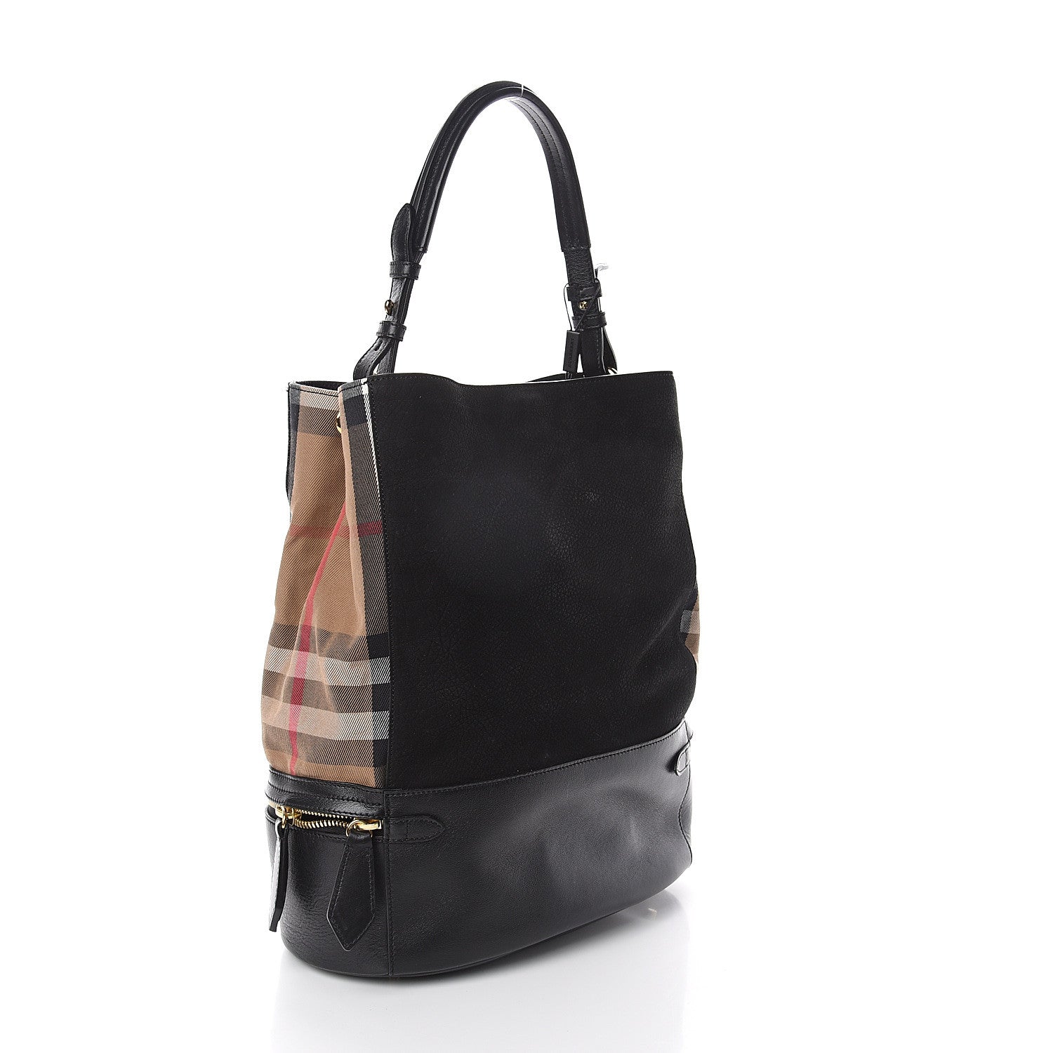 Burberry Nubuck Canvas Check Beckett Bucket Bag Black 2 of 8