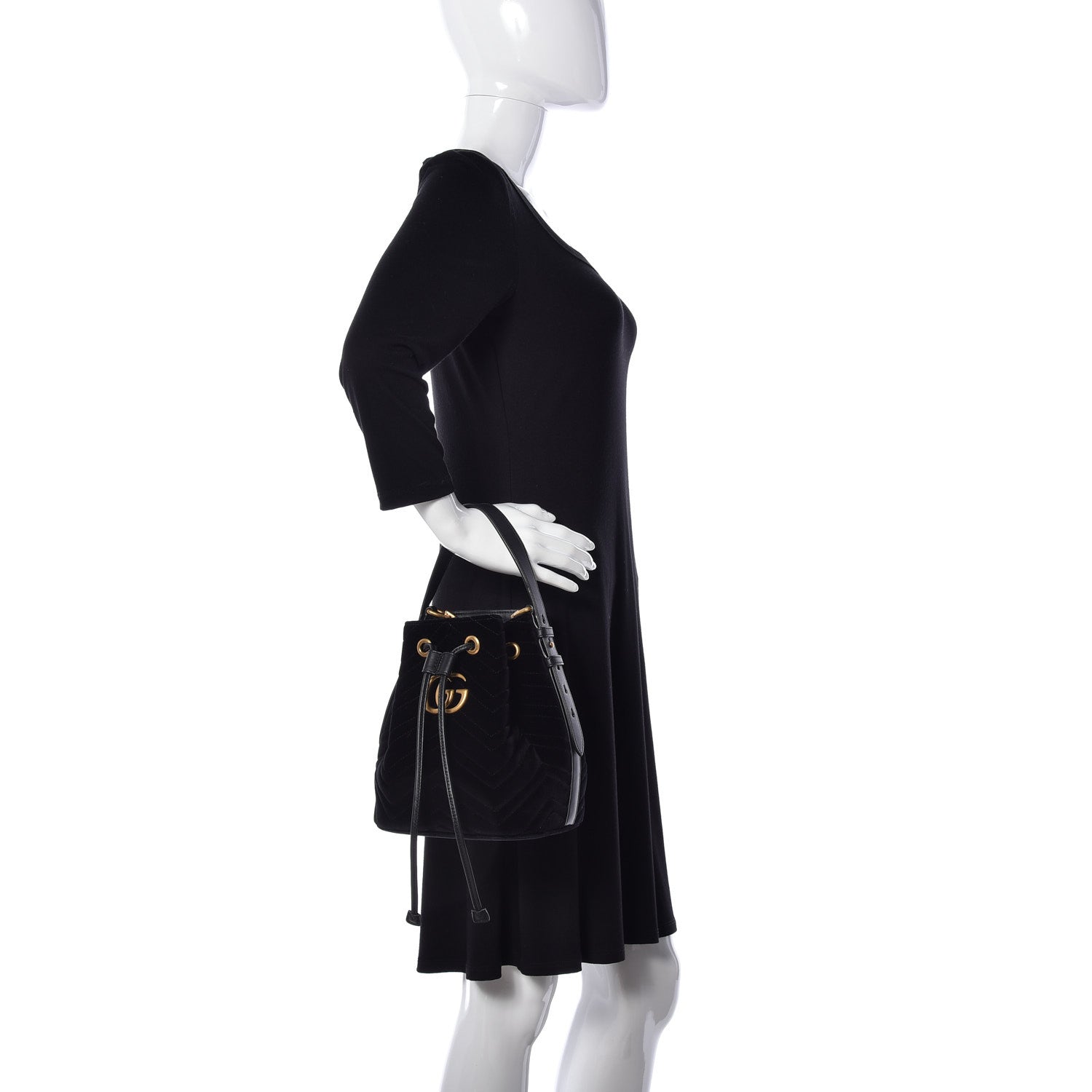Gucci Velvet Matelasse GG Marmont Bucket Bag Black 3 of 15