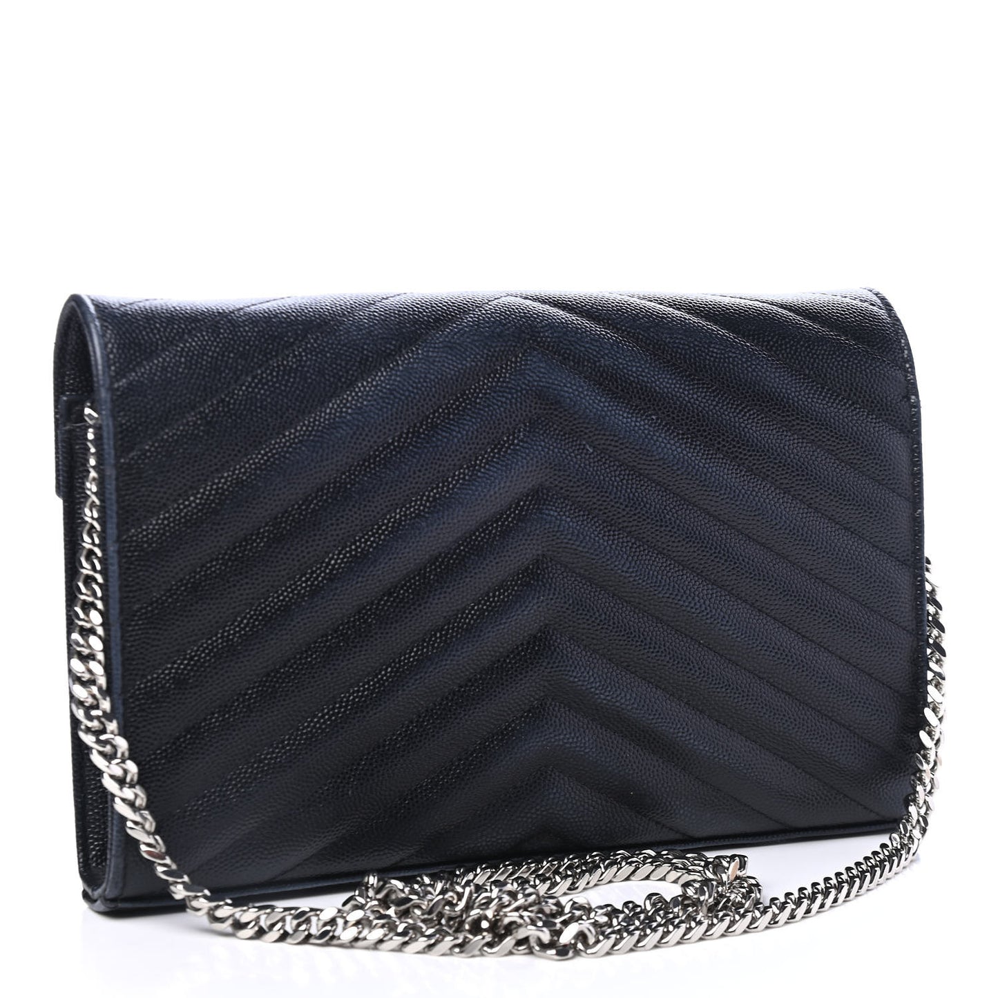 Grain De Poudre Matelasse Chevron Monogram Chain Wallet Black