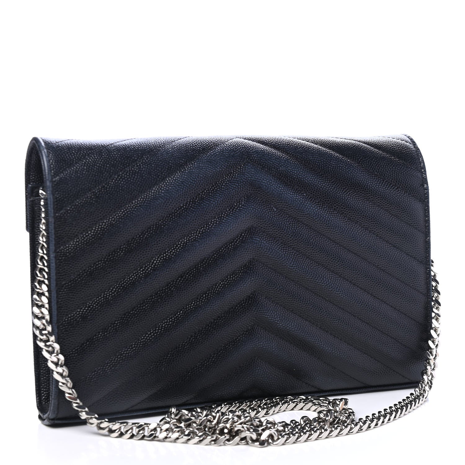 Saint Laurent Grain De Poudre Matelasse Chevron Monogram Chain Wallet Black 2 of 5