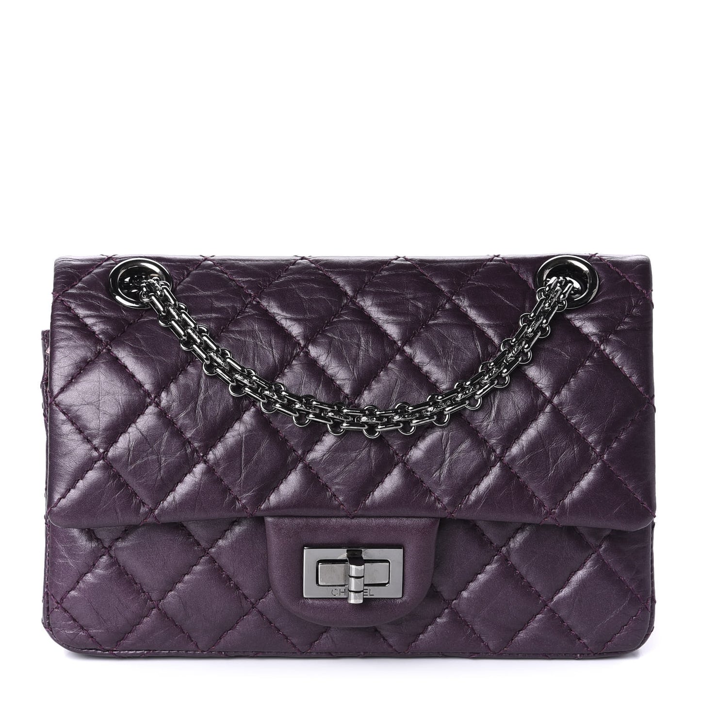 Aged Calfskin Quilted 2.55 Reissue 224 Flap Purple