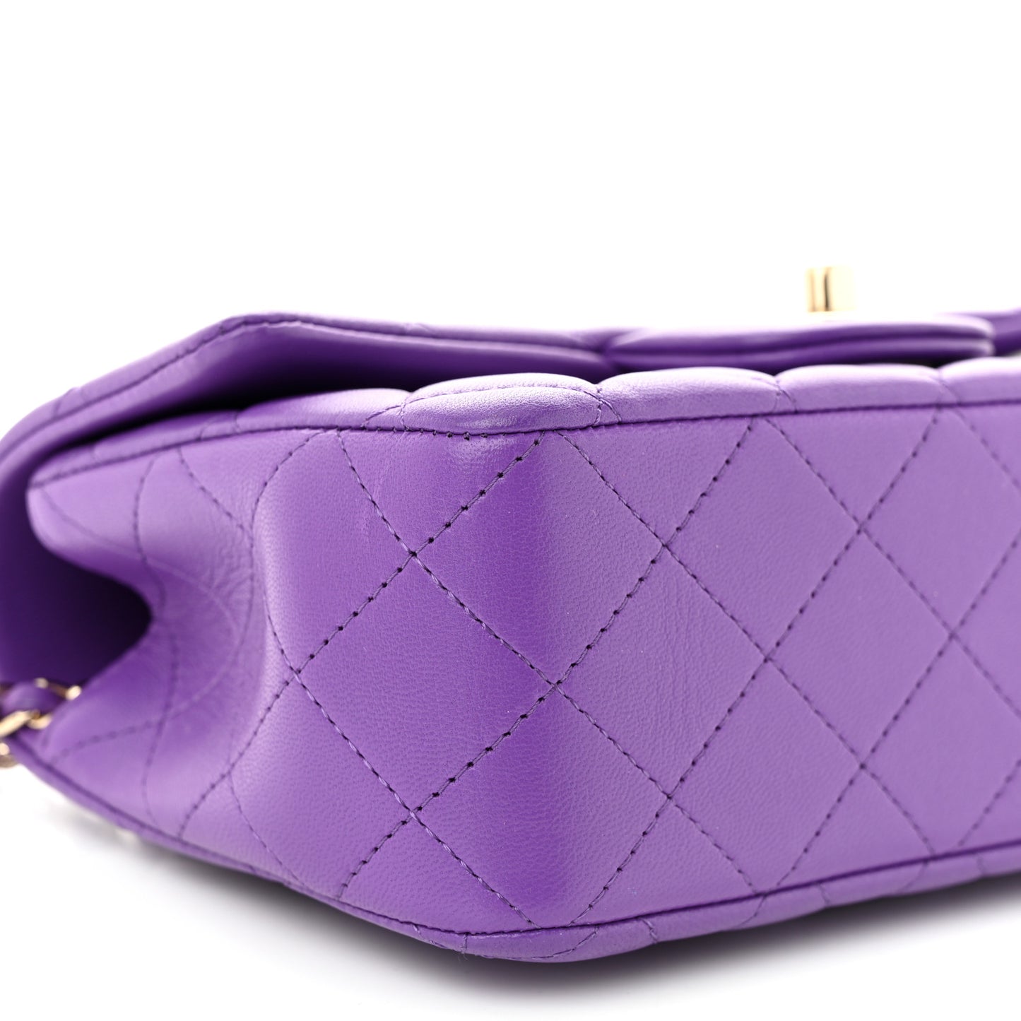 Lambskin Quilted Mini Top Handle Rectangular Flap Dark Purple